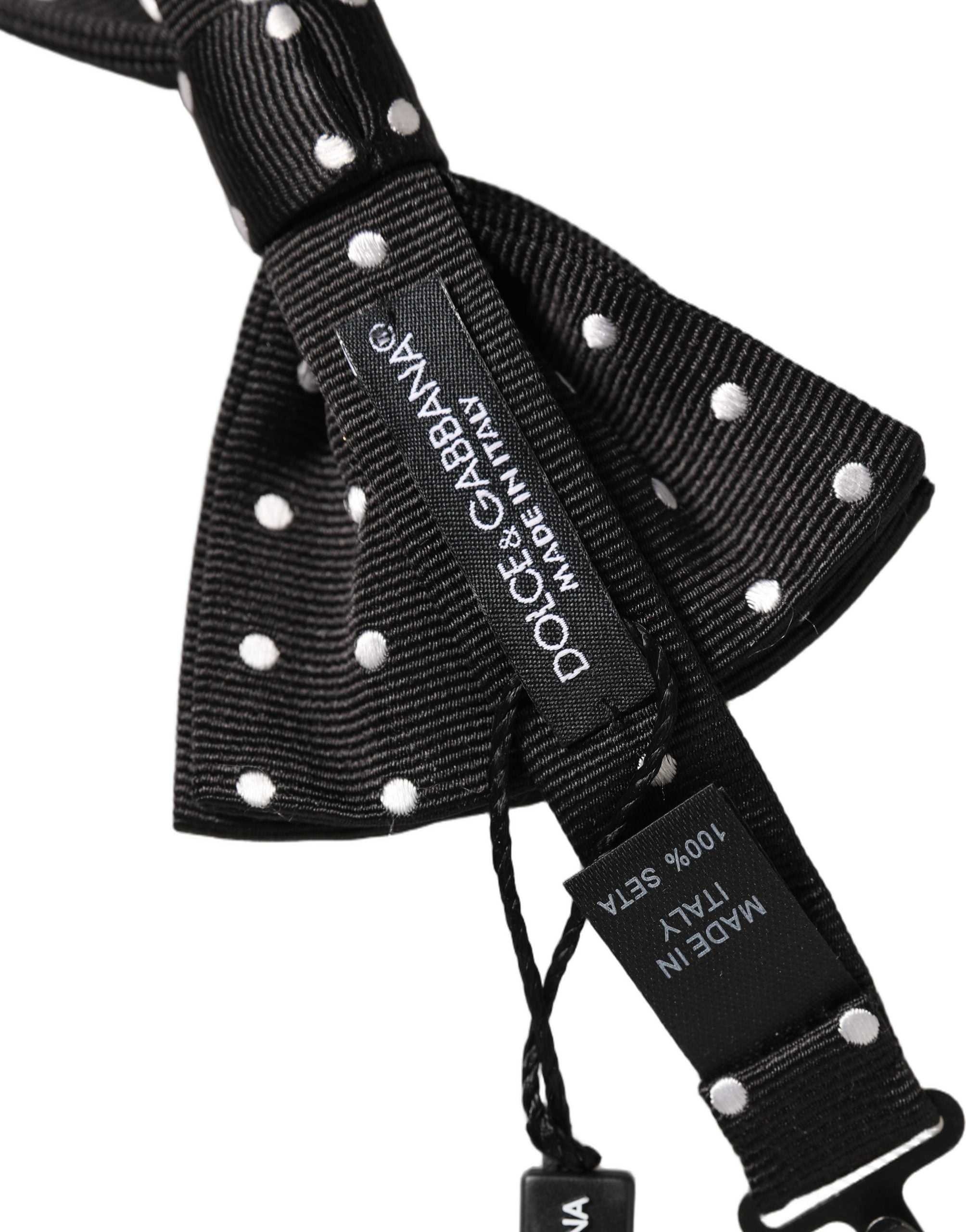 Dolce & Gabbana Dolce & Gabbana Black White Polka Dot Adjustable Neck Papillon Bow Men's Tie