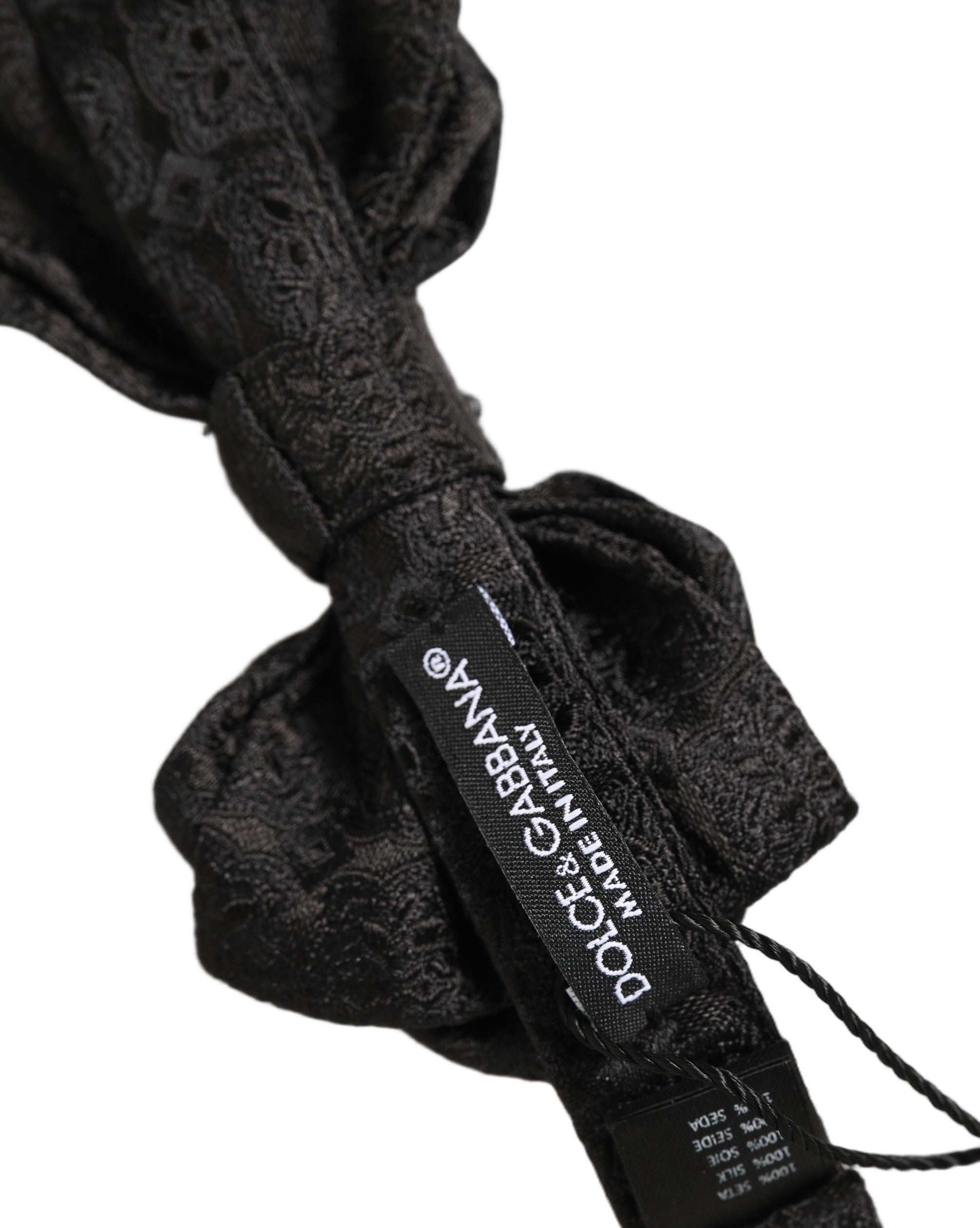 Dolce & Gabbana Dolce & Gabbana Men Black Paisley Silk Adjustable Neck Papillon Bow Men's Tie