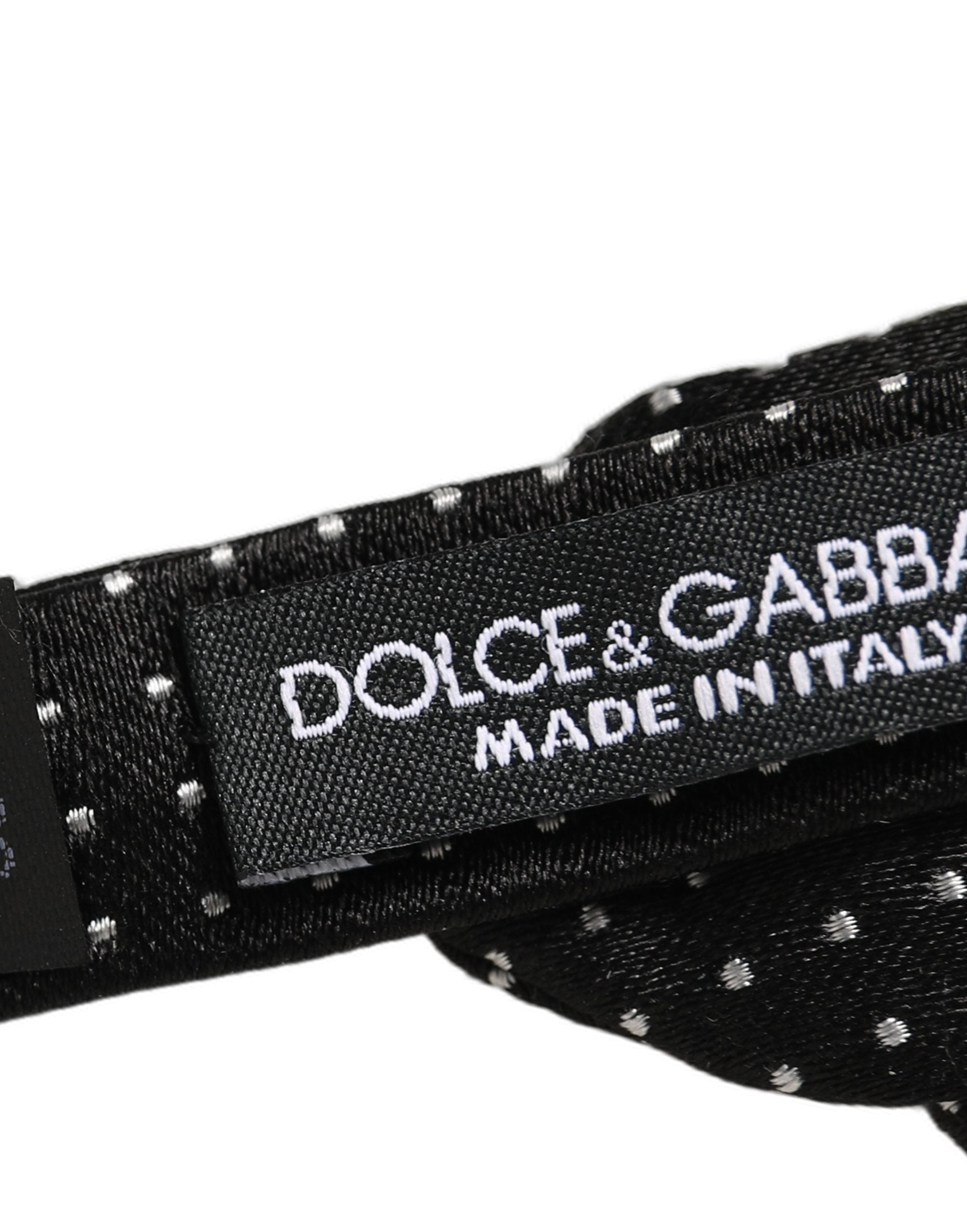 Dolce & Gabbana Dolce & Gabbana Black White Polka Dot Adjustable Neck Papillon Bow Men's Tie