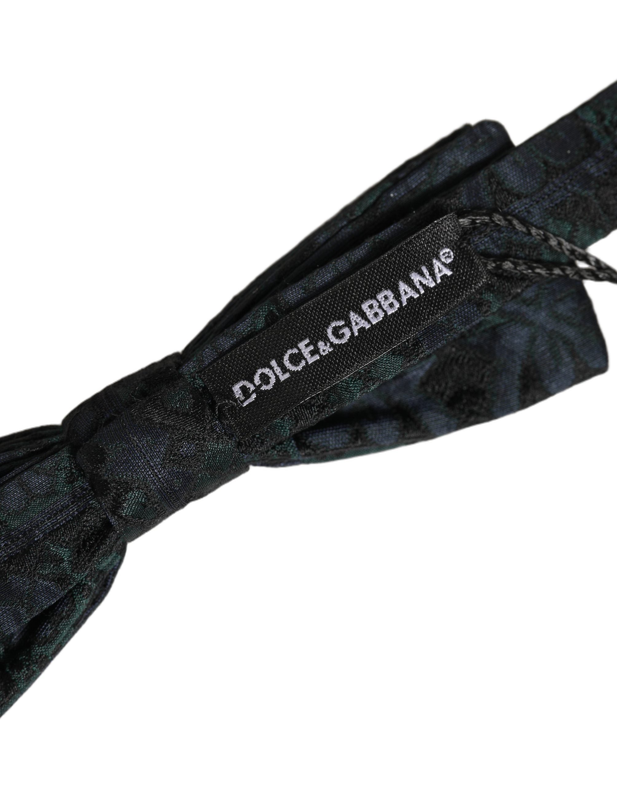 Dolce & Gabbana Dolce & Gabbana Men Black Green Paisley Adjustable Neck Papillon Bow Men's Tie