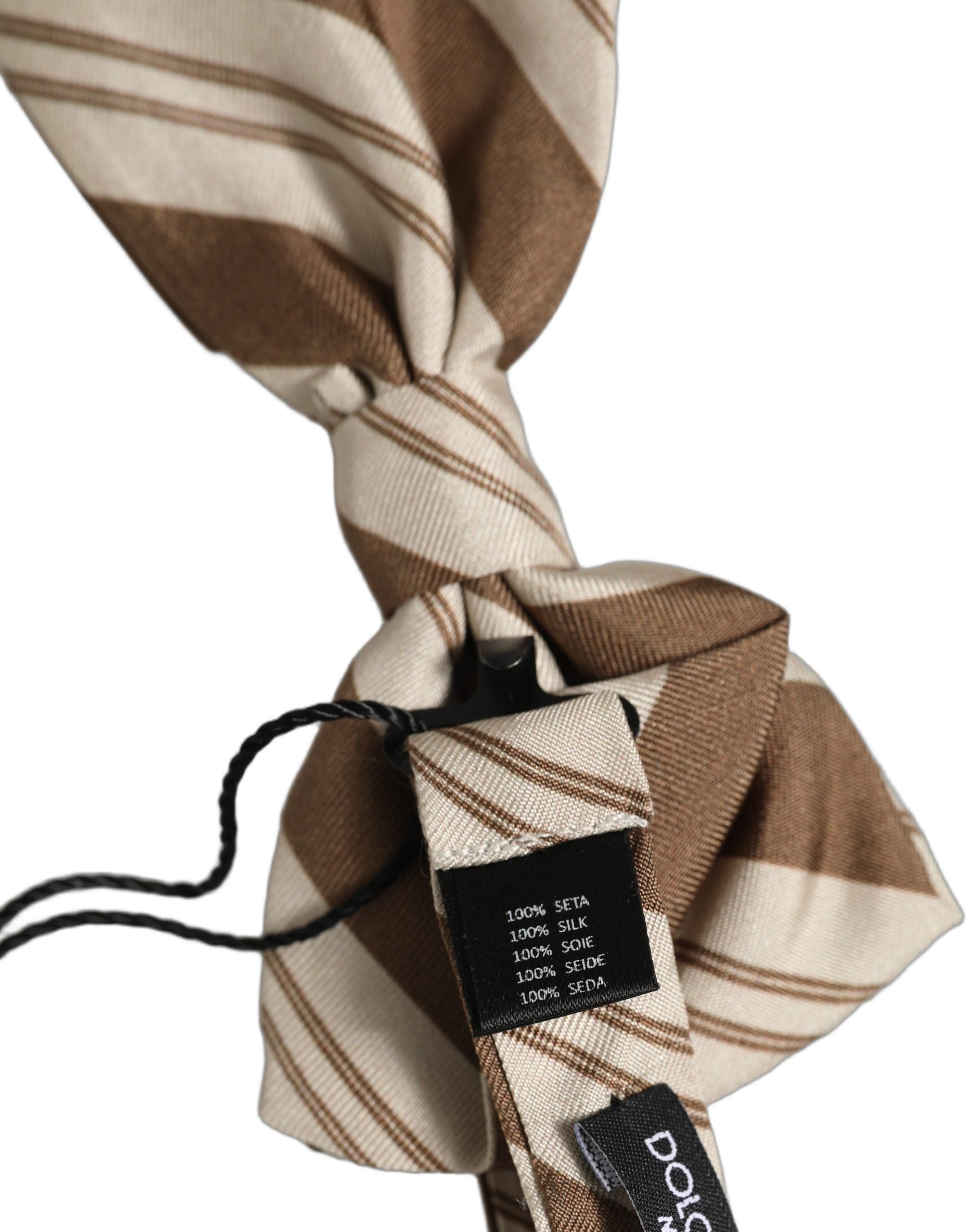 Dolce & Gabbana Dolce & Gabbana Men Brown Beige Stripes Adjustable Neck Papillon Bow Men's Tie
