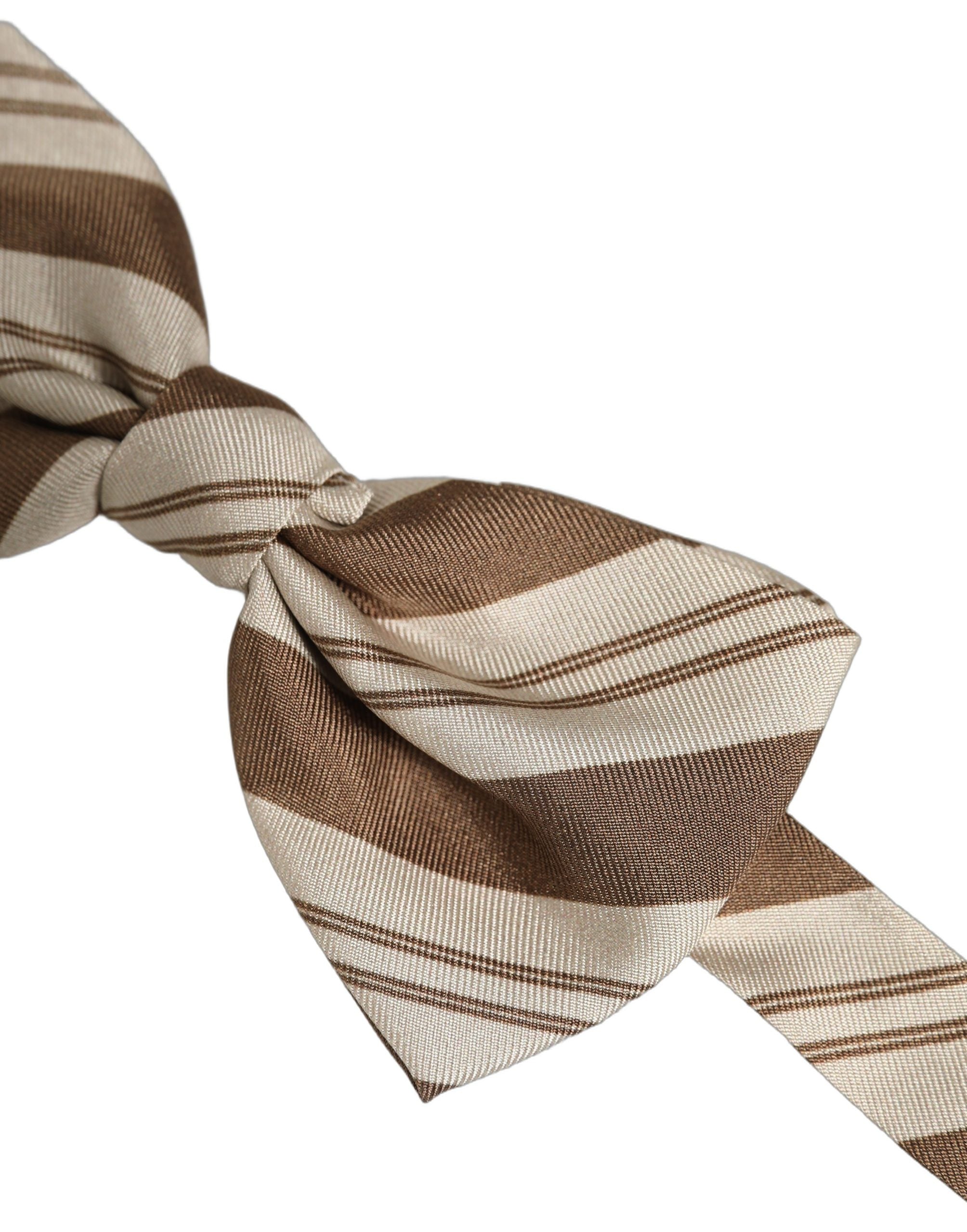 Dolce & Gabbana Dolce & Gabbana Men Brown Beige Stripes Adjustable Neck Papillon Bow Men's Tie