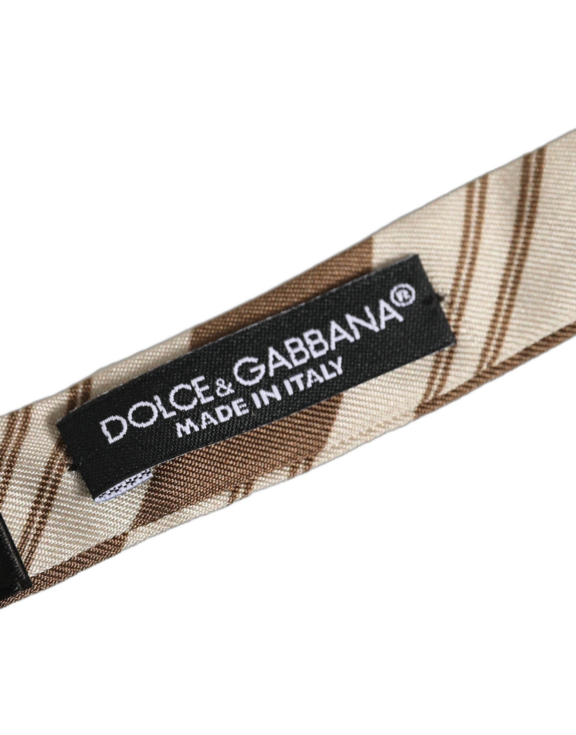 Dolce & Gabbana Dolce & Gabbana Men Brown Beige Stripes Adjustable Neck Papillon Bow Men's Tie