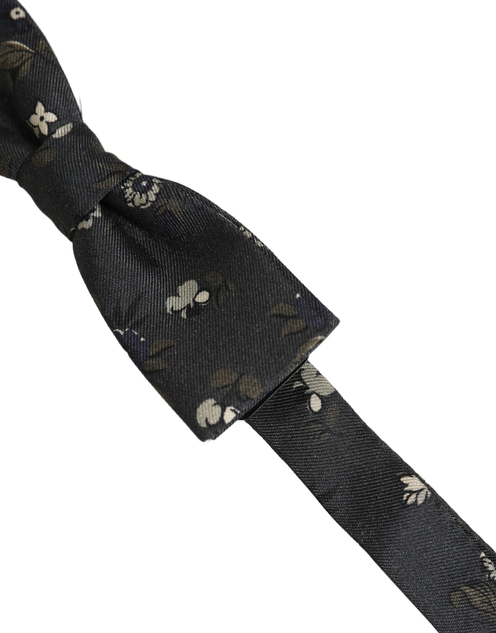 Dolce & Gabbana Dolce & Gabbana Men Black Floral Silk Adjustable Neck Papillon Bow Men's Tie