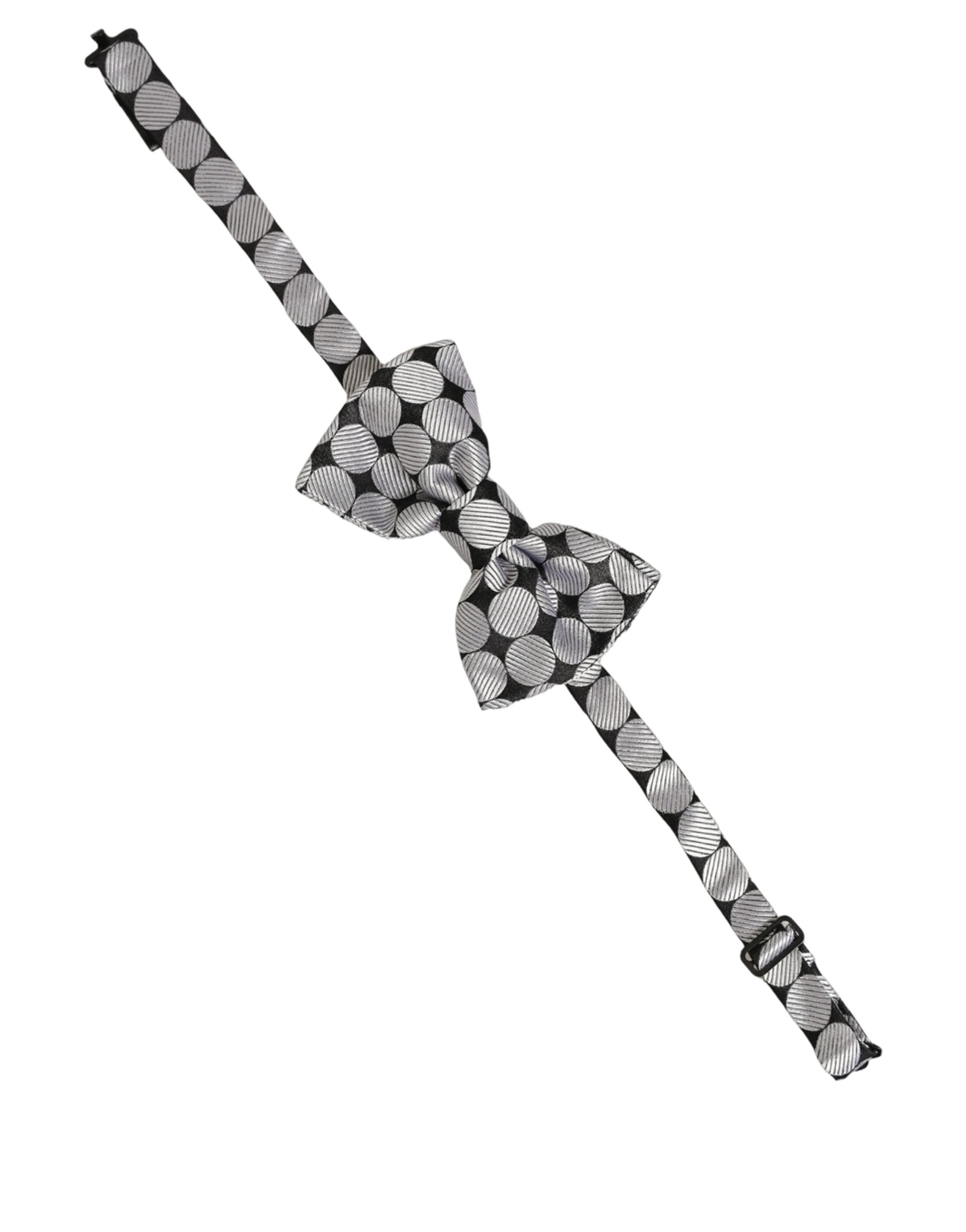 Dolce & Gabbana Dolce & Gabbana Men Black Silver Circles Adjustable Neck Papillon Bow Men's Tie