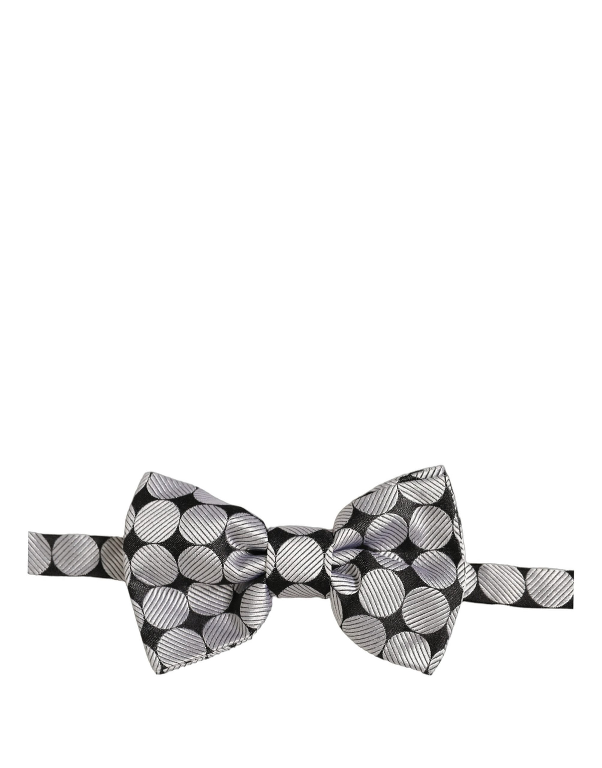 Dolce & Gabbana Dolce & Gabbana Men Black Silver Circles Adjustable Neck Papillon Bow Men's Tie