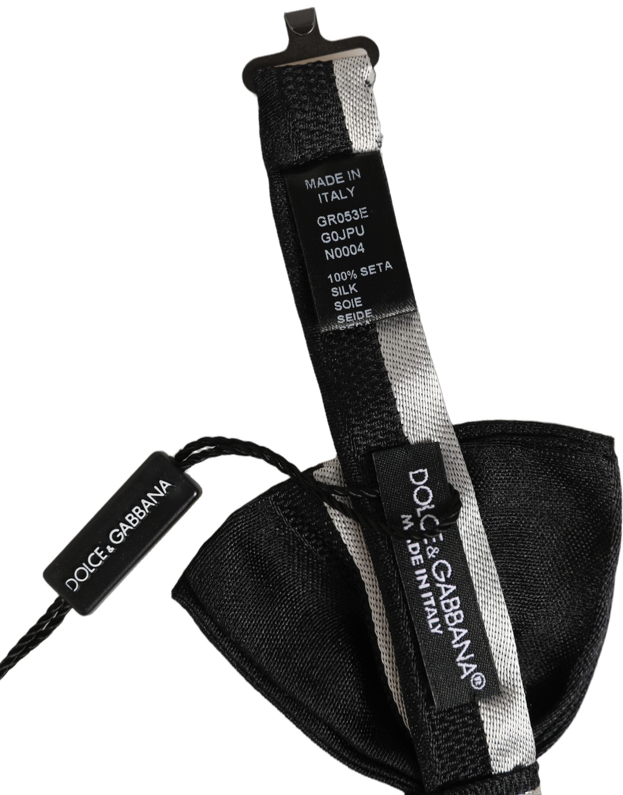 Dolce & Gabbana Dolce & Gabbana Black Silver 100% Silk Adjustable Neck Papillon Bow Men's Tie