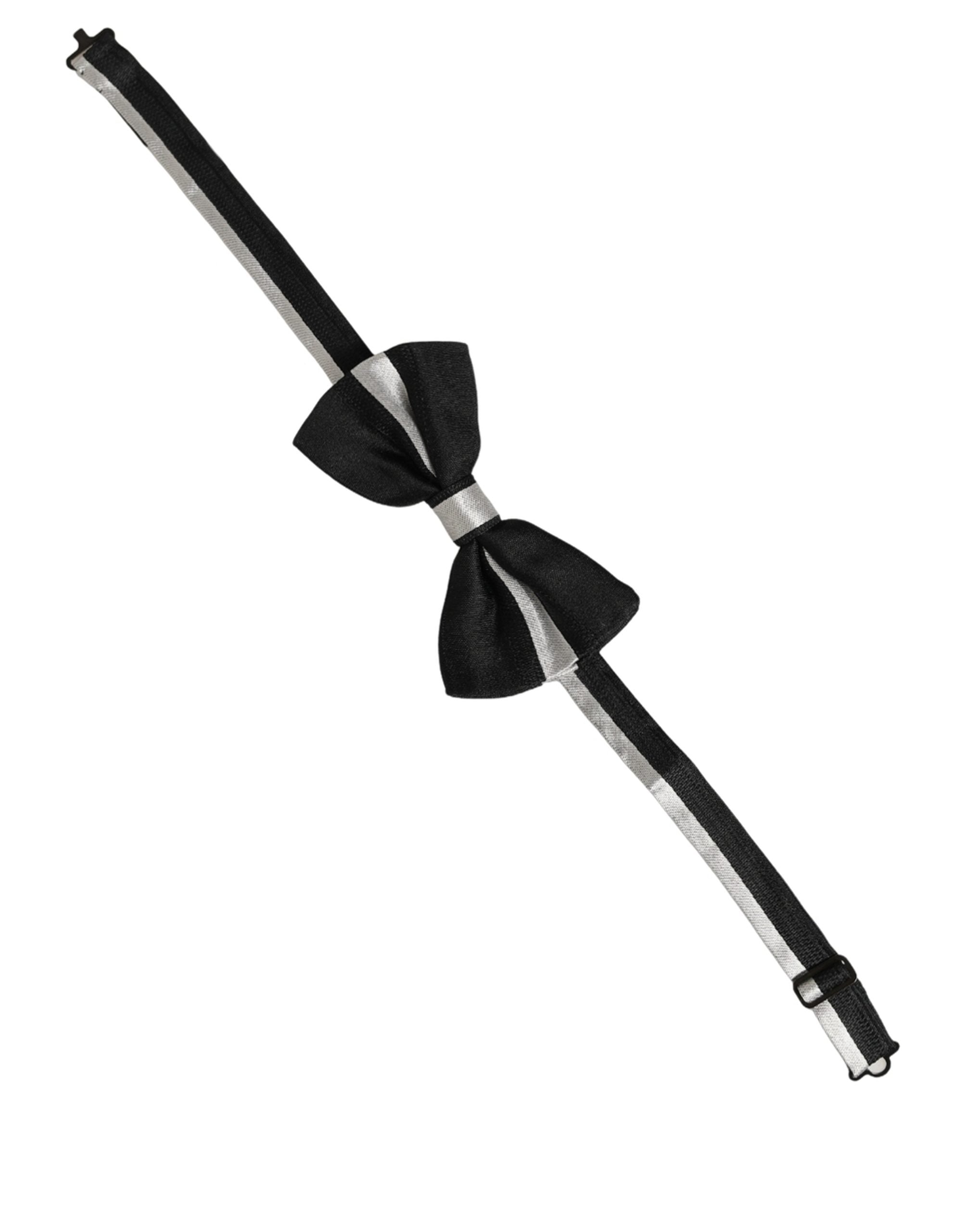 Dolce & Gabbana Dolce & Gabbana Black Silver 100% Silk Adjustable Neck Papillon Bow Men's Tie
