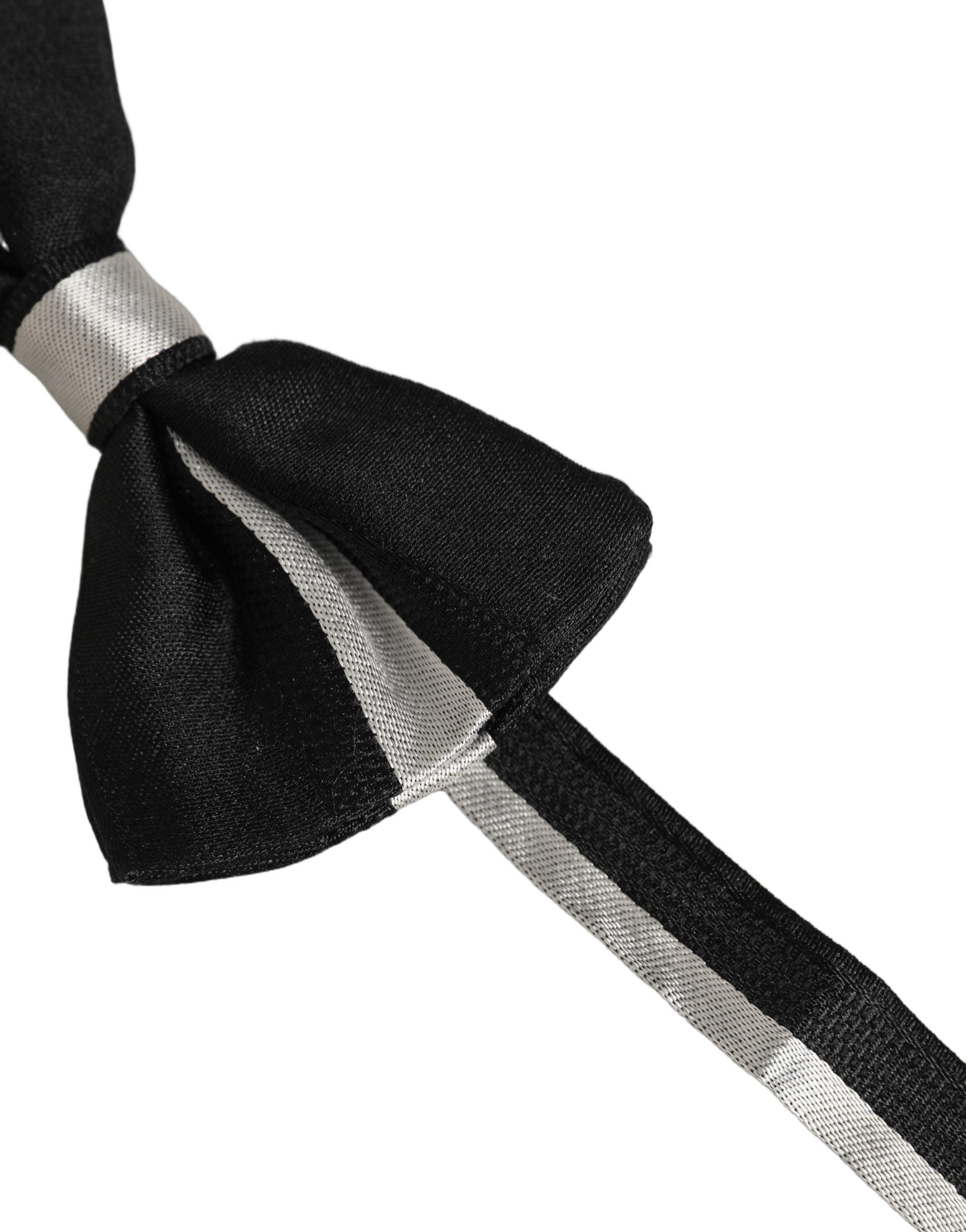 Dolce & Gabbana Dolce & Gabbana Black Silver 100% Silk Adjustable Neck Papillon Bow Men's Tie