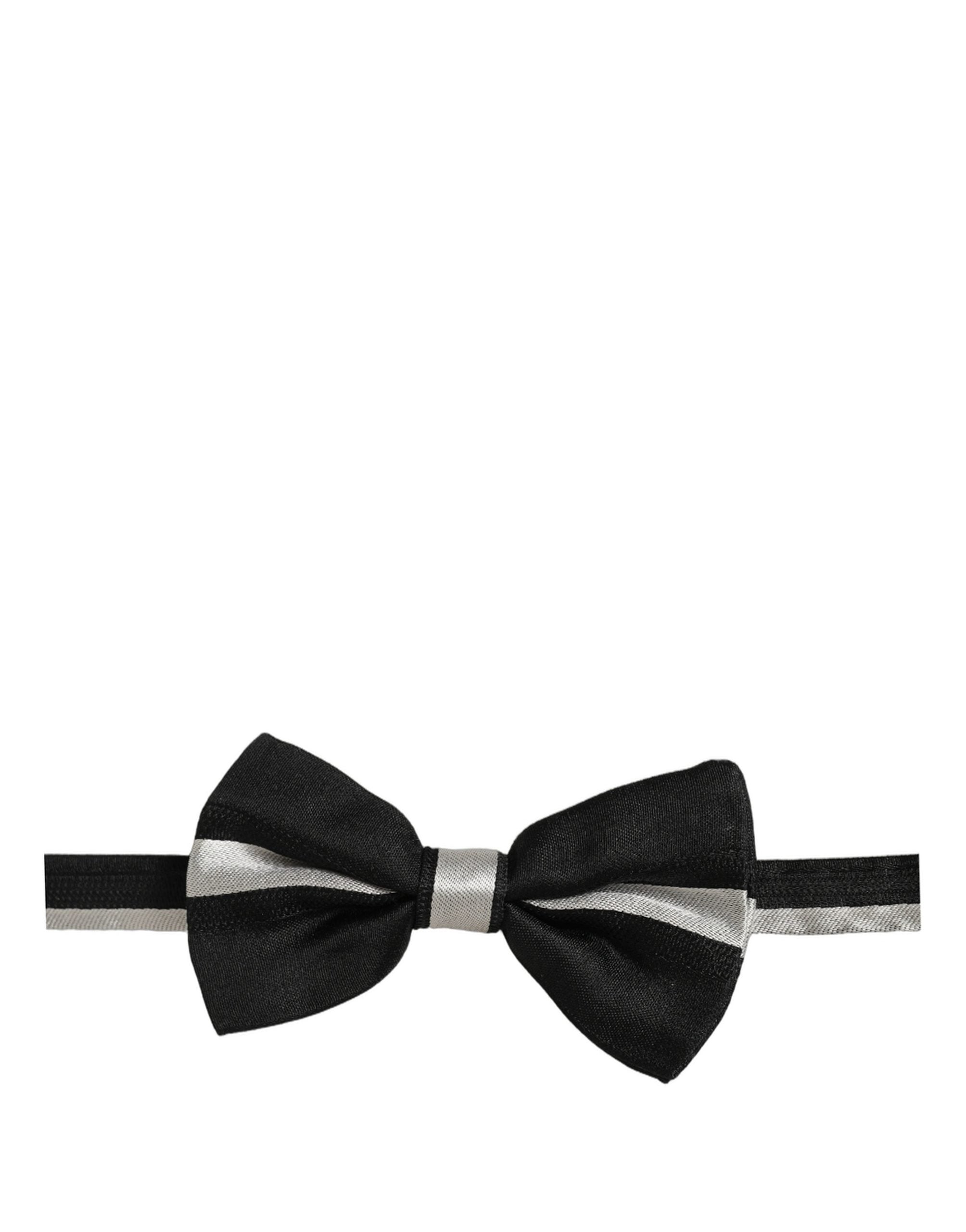 Dolce & Gabbana Dolce & Gabbana Black Silver 100% Silk Adjustable Neck Papillon Bow Men's Tie