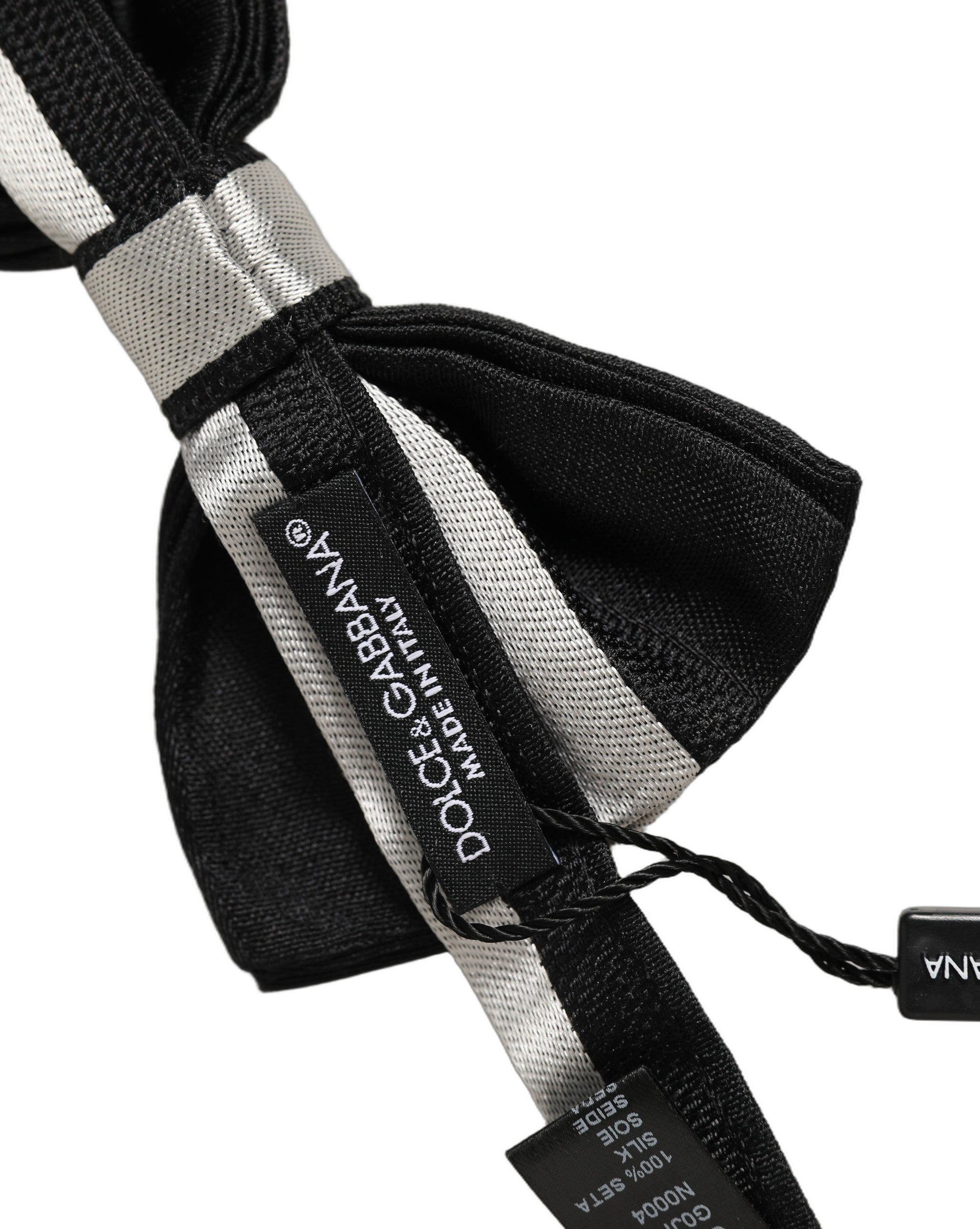 Dolce & Gabbana Dolce & Gabbana Black Silver 100% Silk Adjustable Neck Papillon Bow Men's Tie