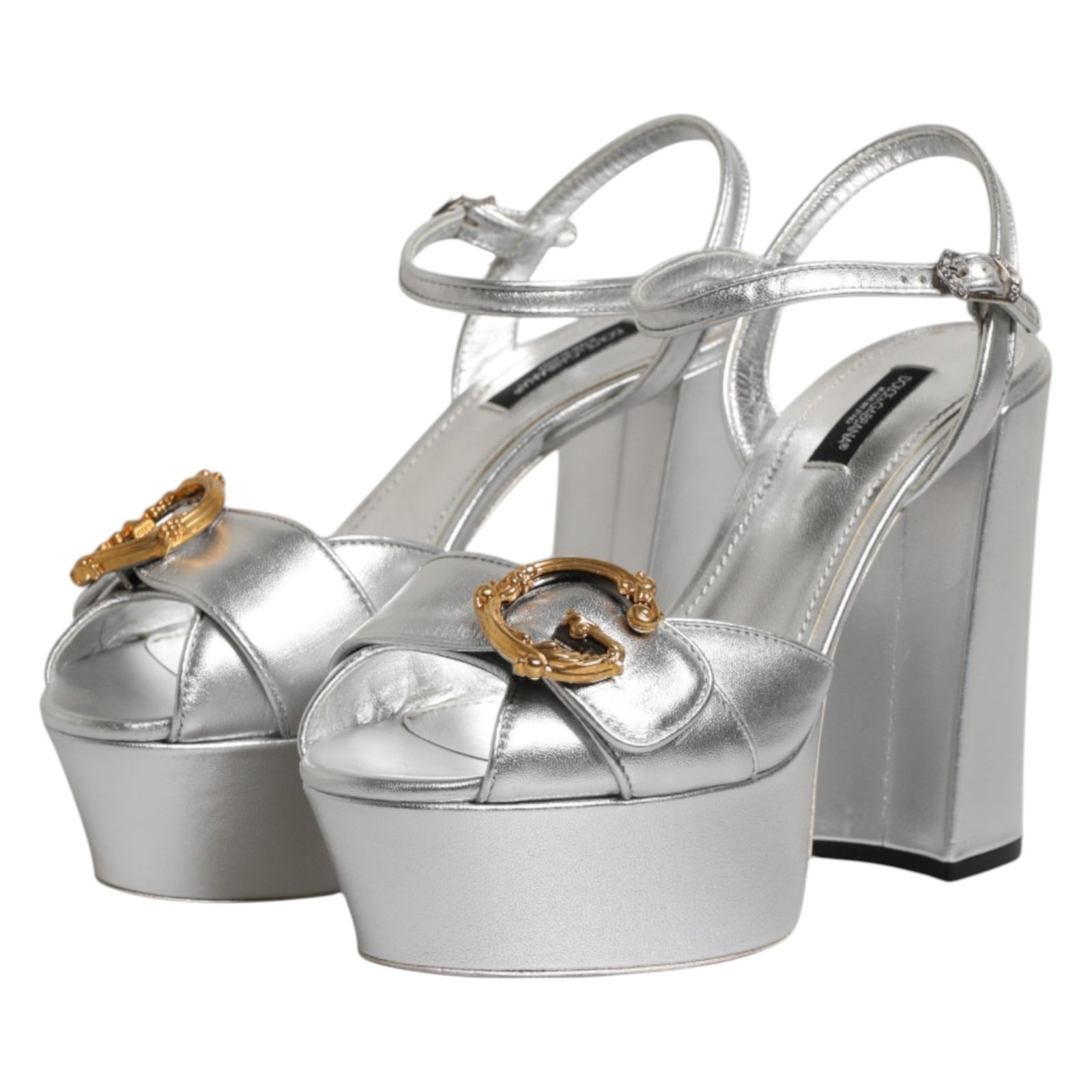 Dolce & Gabbana Dolce & Gabbana Silver Logo Ankle Strap Heels Sandals Women's Shoes