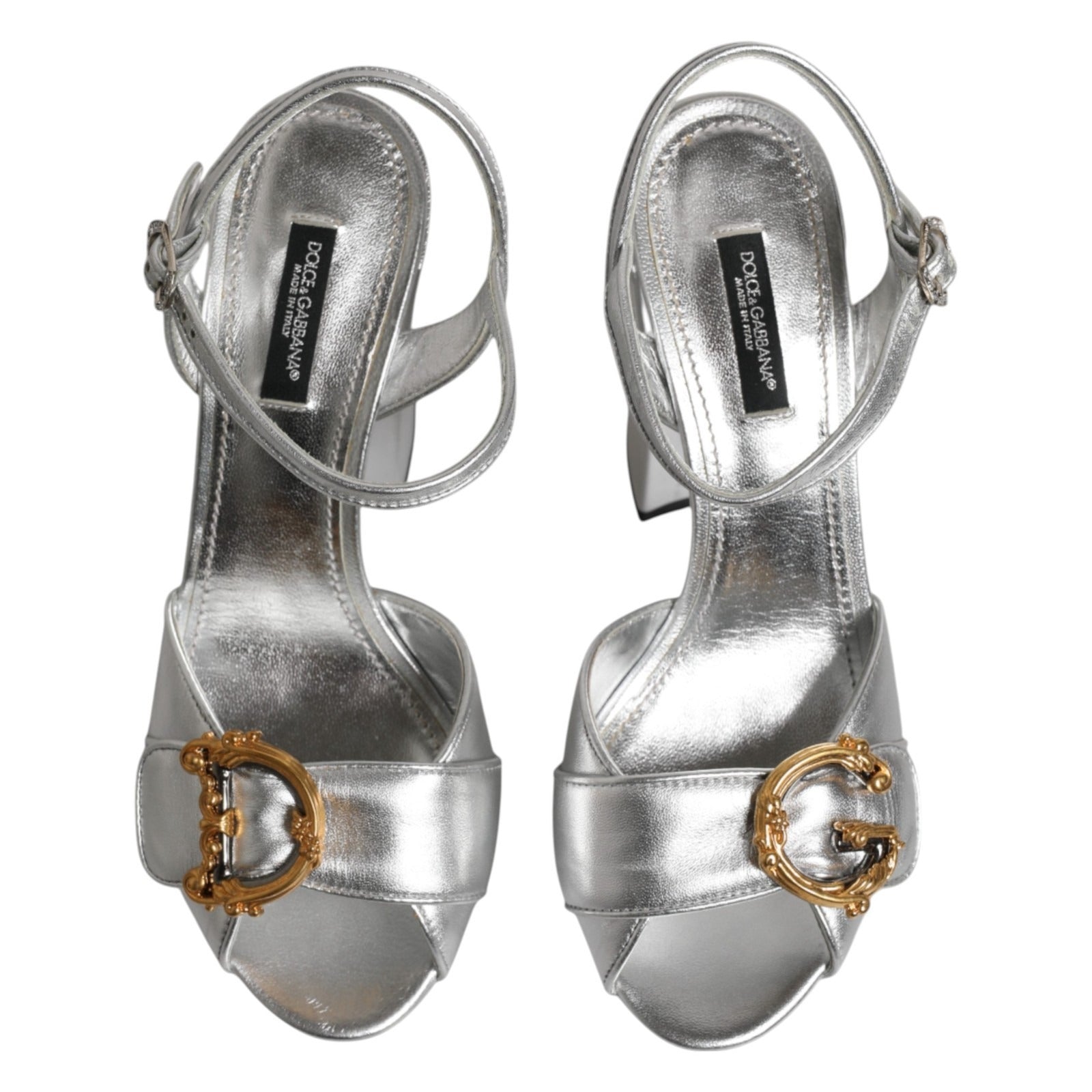 Dolce & Gabbana Dolce & Gabbana Silver Logo Ankle Strap Heels Sandals Women's Shoes