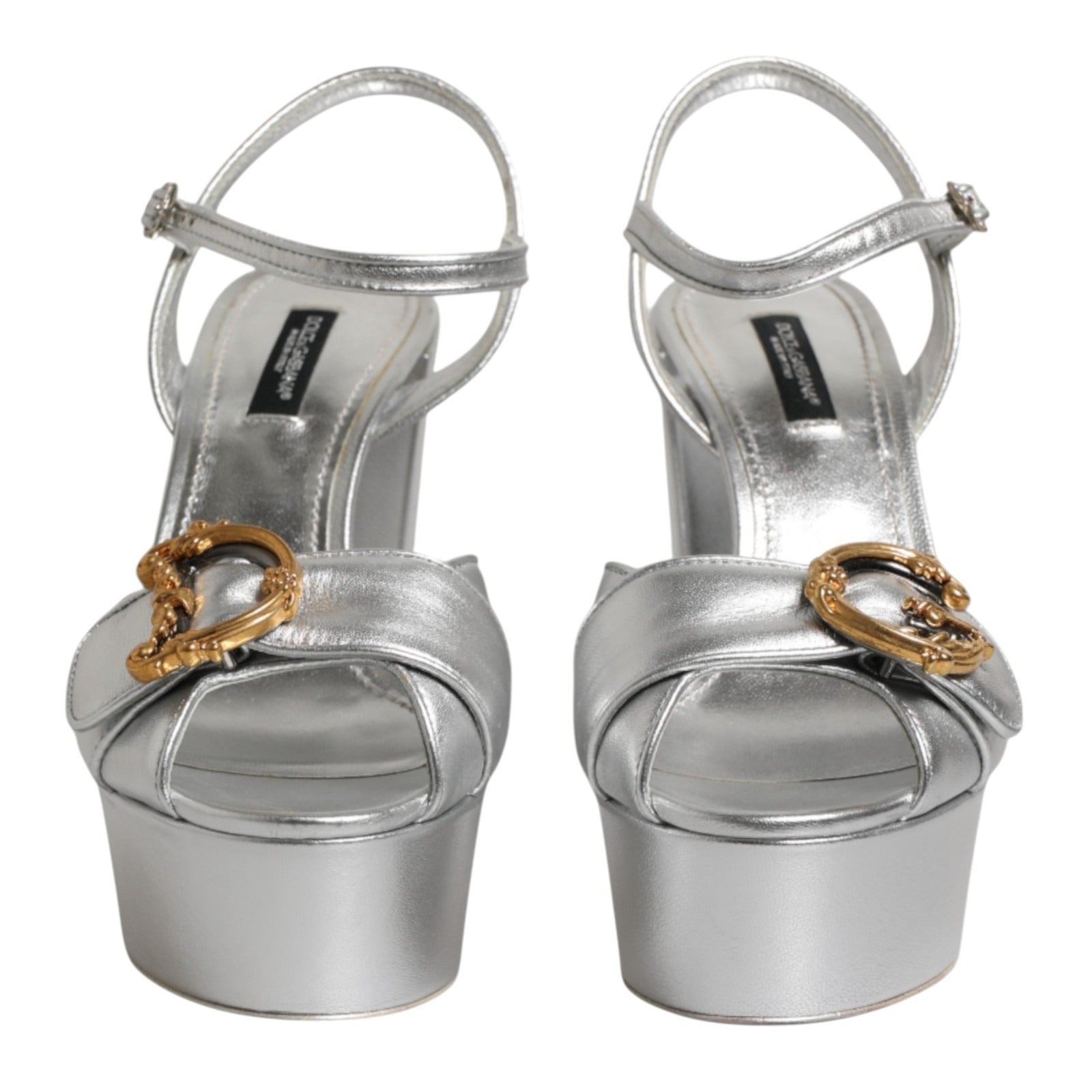 Dolce & Gabbana Dolce & Gabbana Silver Logo Ankle Strap Heels Sandals Women's Shoes