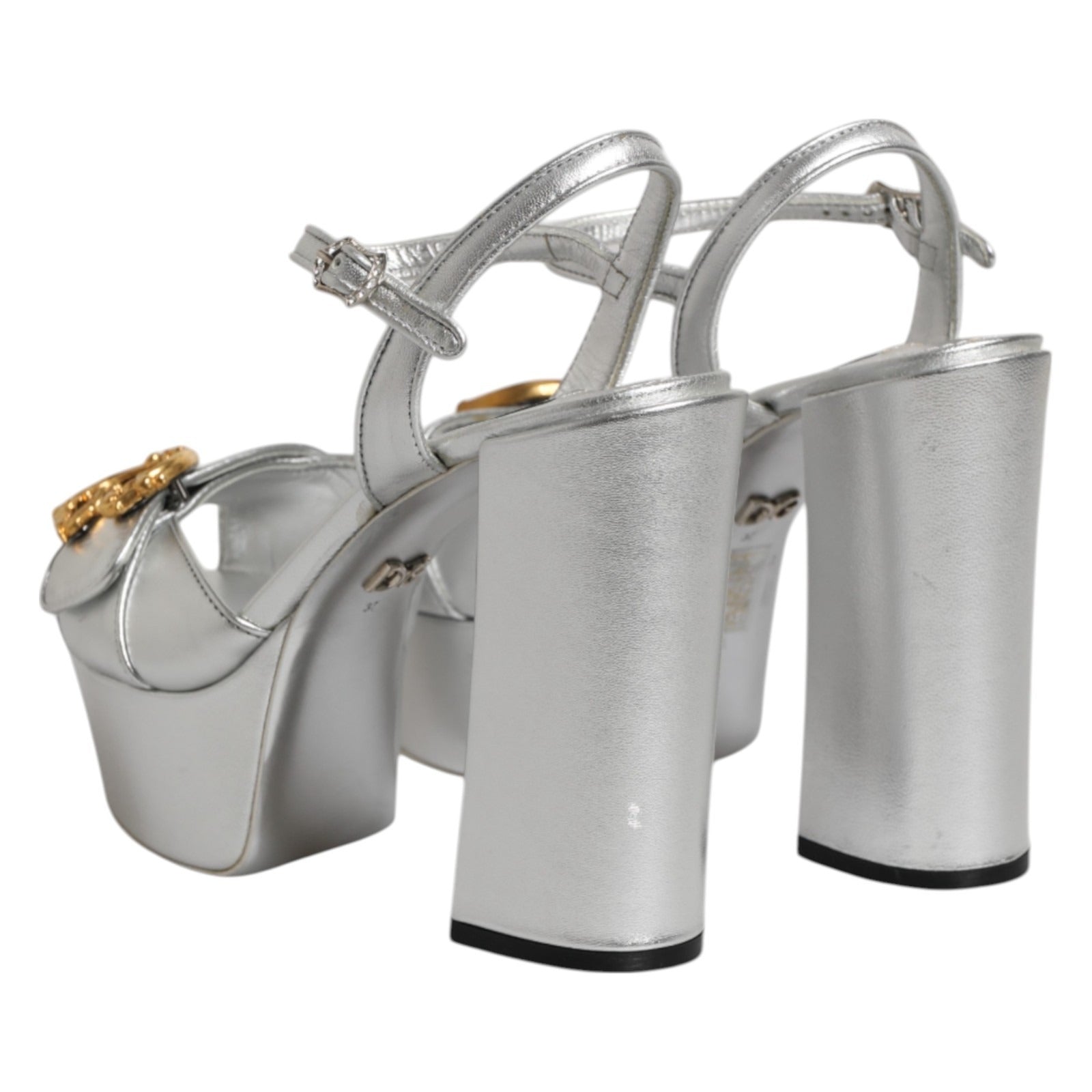 Dolce & Gabbana Dolce & Gabbana Silver Logo Ankle Strap Heels Sandals Women's Shoes