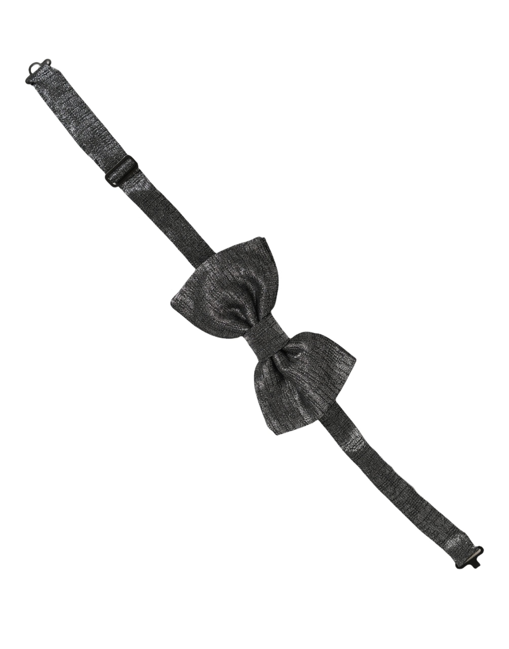 Dolce & Gabbana Dolce & Gabbana Men Metallic Black Silk Adjustable Neck Papillon Bow Men's Tie