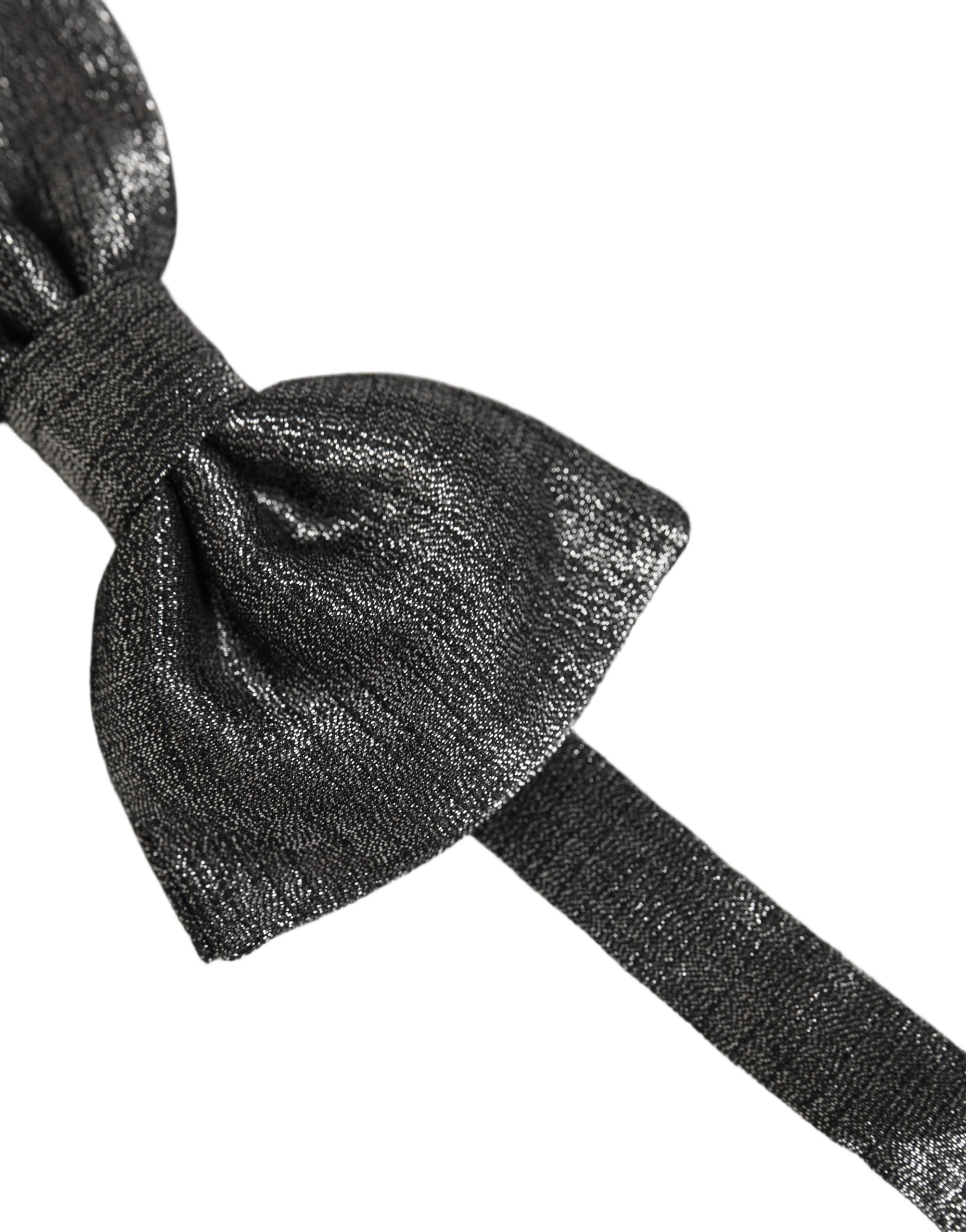 Dolce & Gabbana Dolce & Gabbana Men Metallic Black Silk Adjustable Neck Papillon Bow Men's Tie