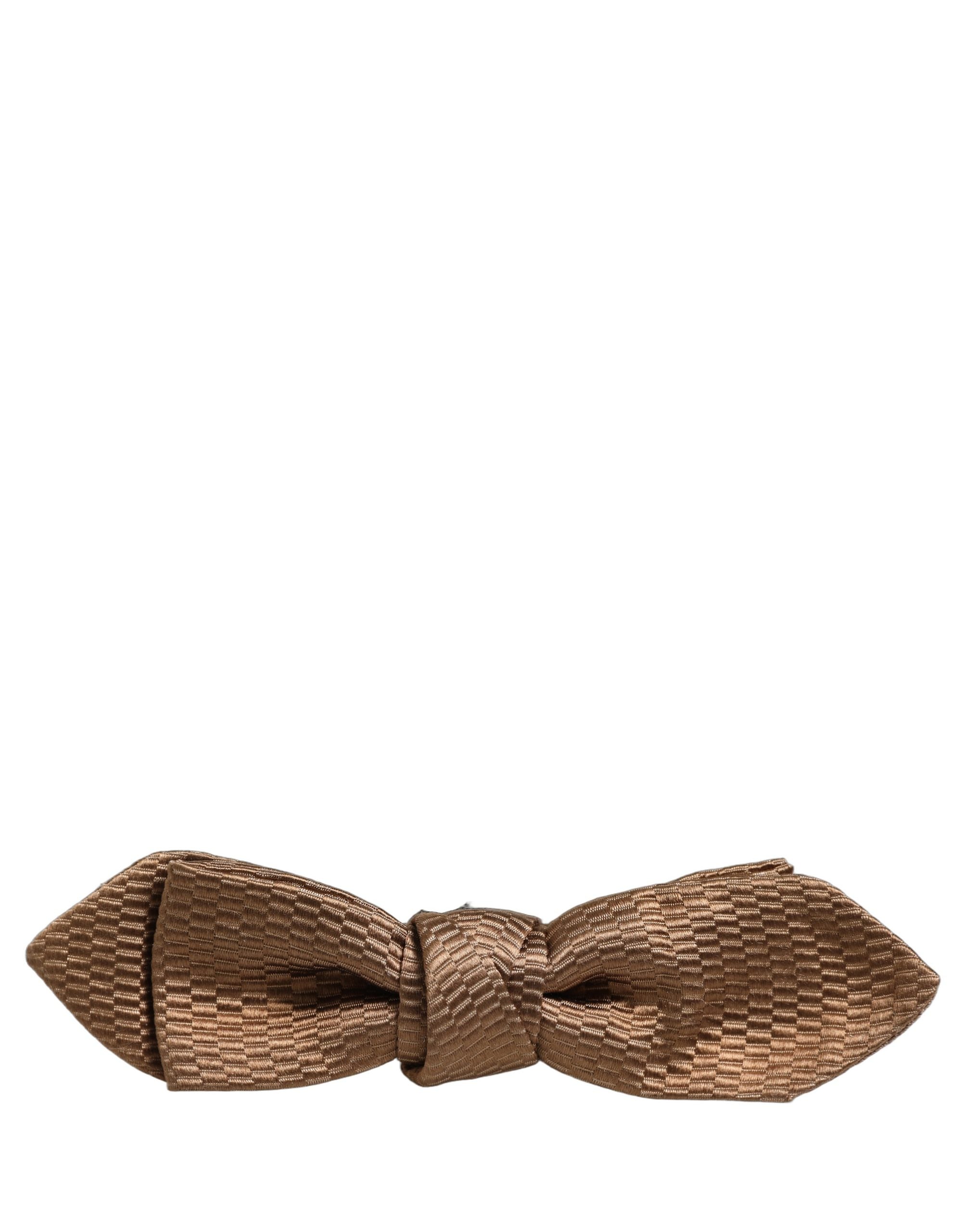 Dolce & Gabbana Dolce & Gabbana Men Brown Gold Silk Adjustable Neck Papillon Bow Men's Tie