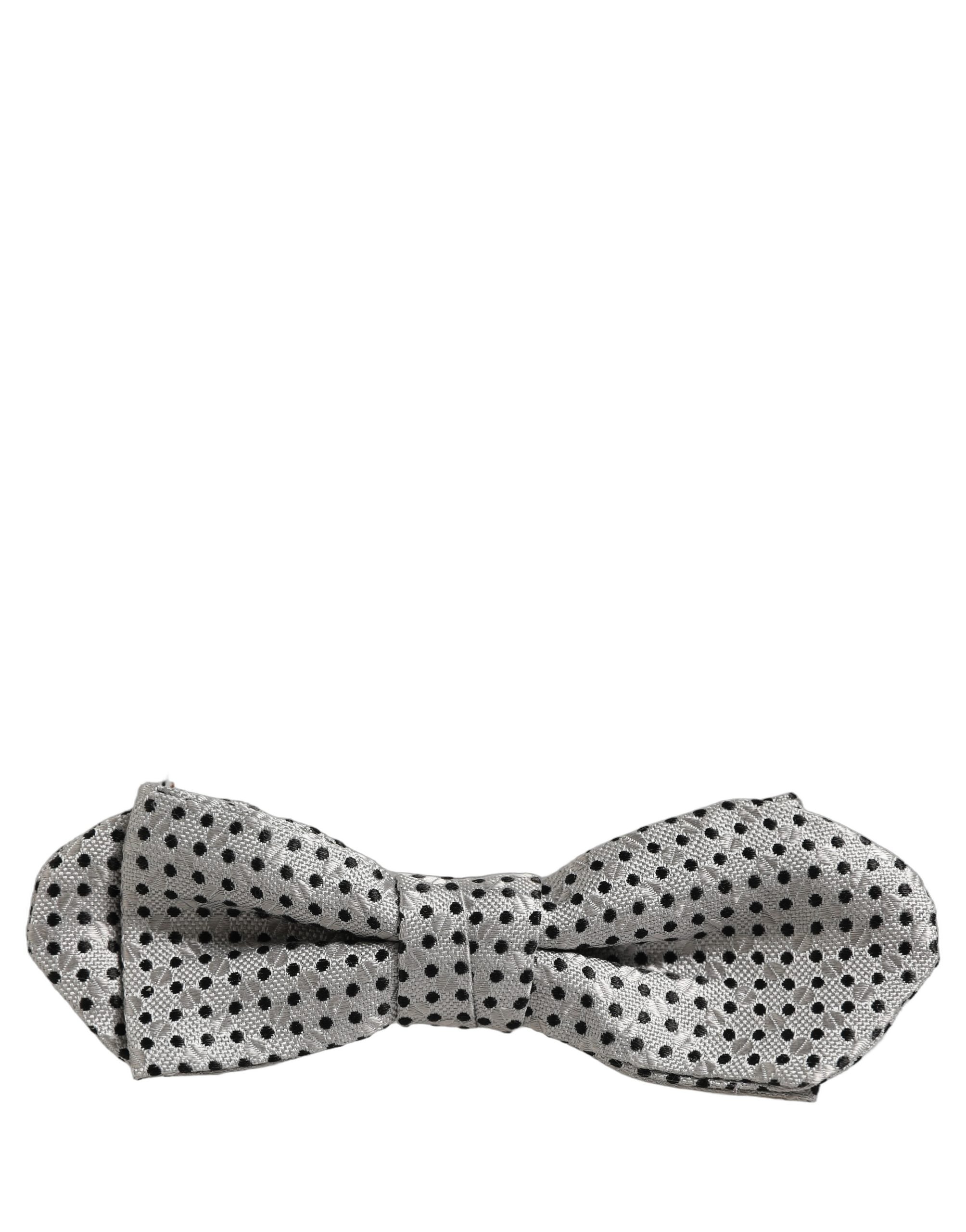 Dolce & Gabbana Dolce & Gabbana Men Silver Black Polka Dot Adjustable Neck Papillon Bow Men's Tie