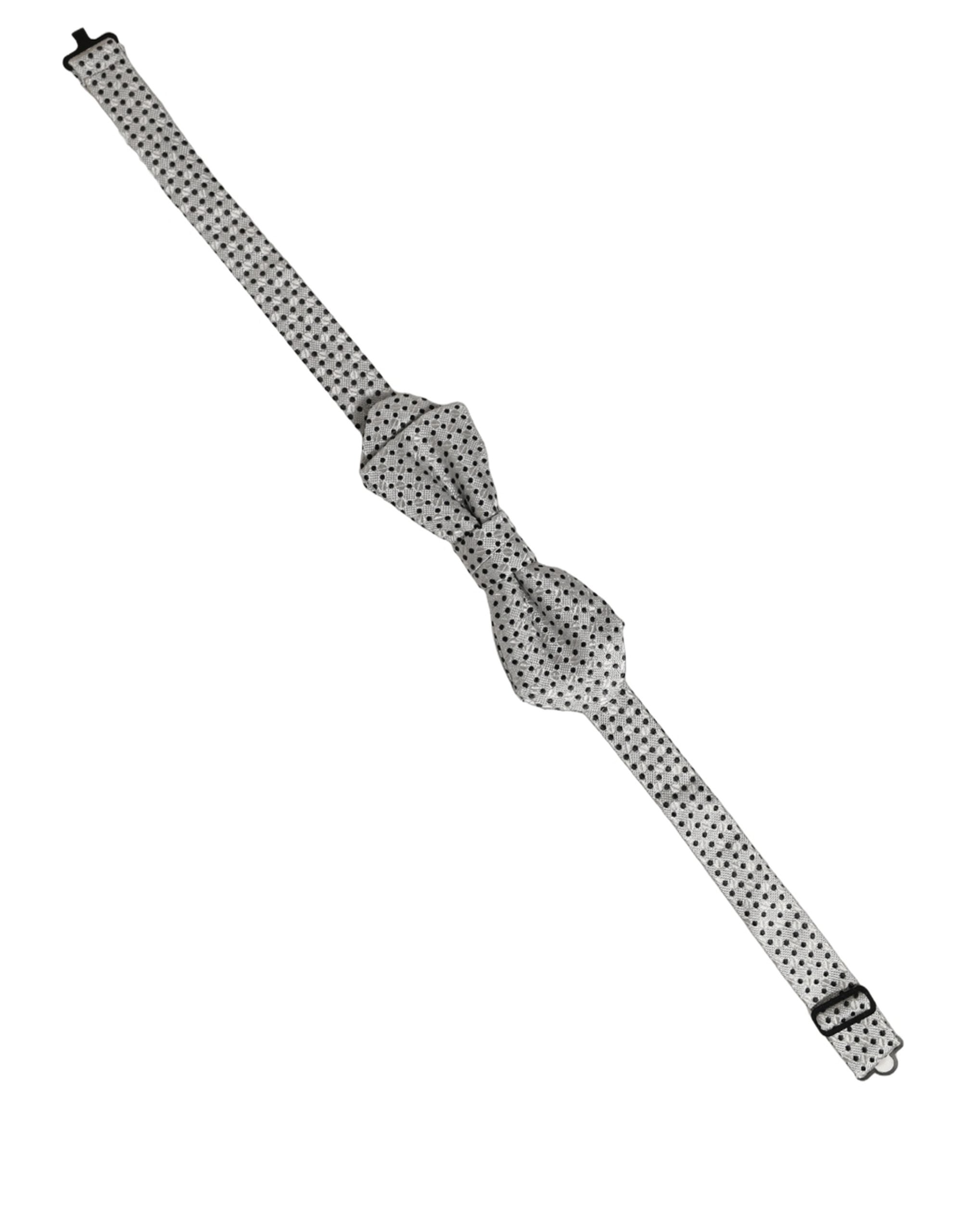Dolce & Gabbana Dolce & Gabbana Men Silver Black Polka Dot Adjustable Neck Papillon Bow Men's Tie