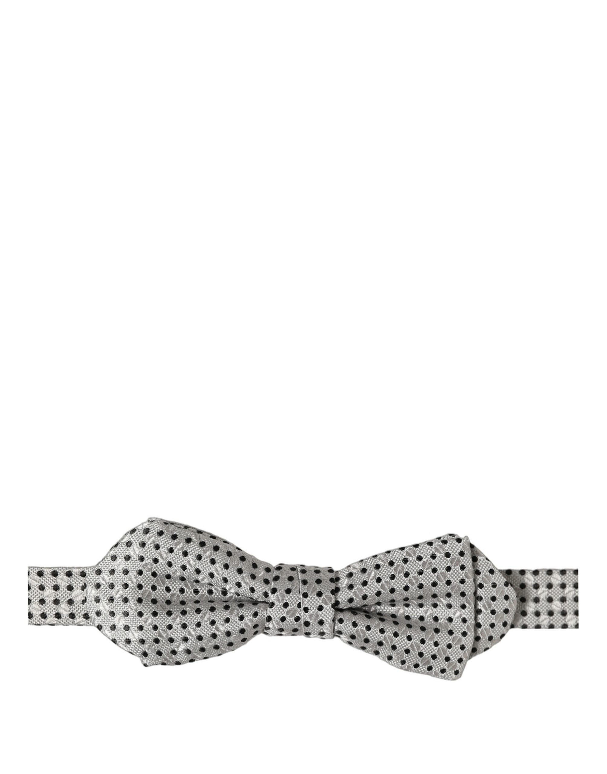 Dolce & Gabbana Dolce & Gabbana Men Silver Black Polka Dot Adjustable Neck Papillon Bow Men's Tie