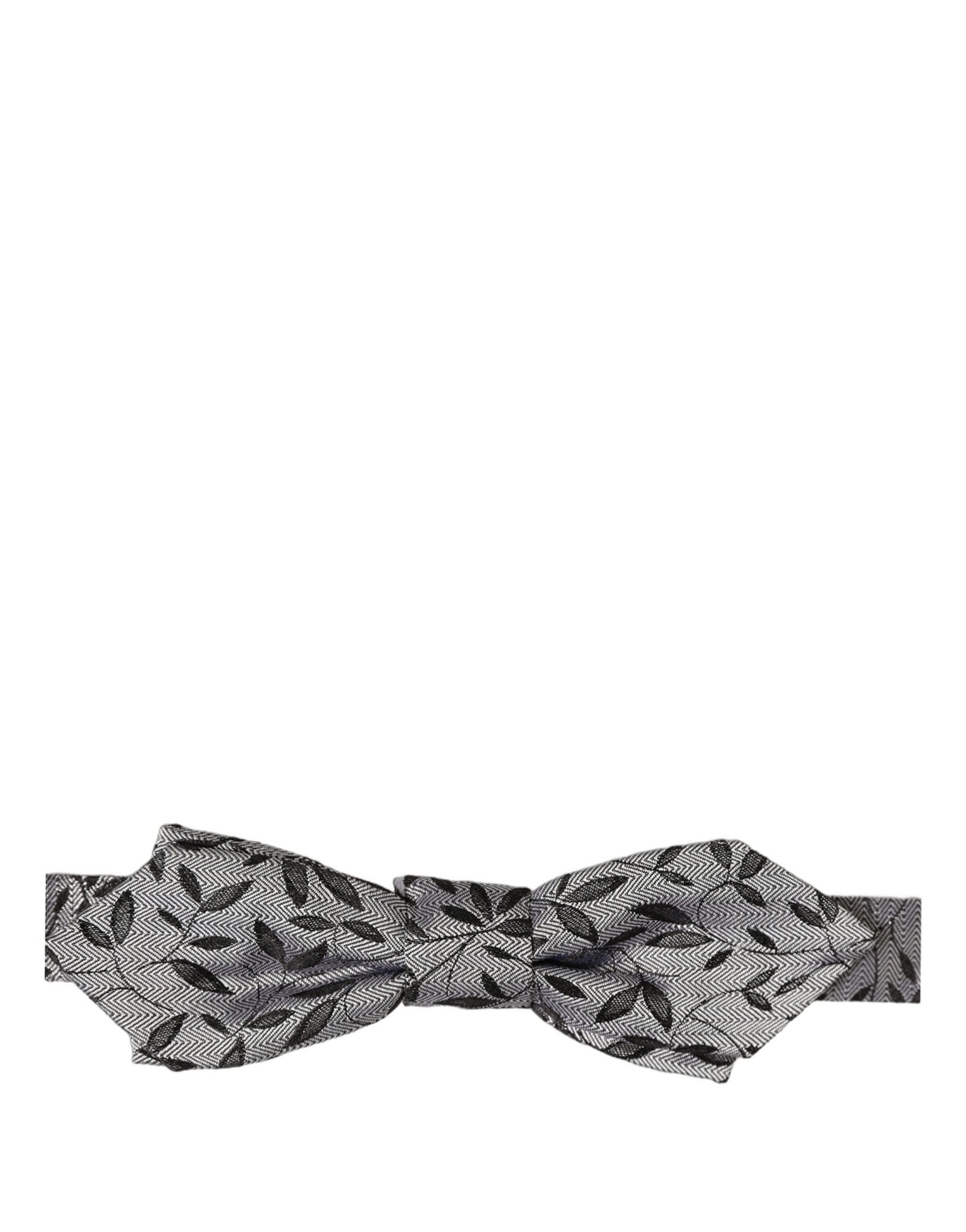 Dolce & Gabbana Dolce & Gabbana Men Gray Abstract Silk Adjustable Neck Papillon Bow Men's Tie