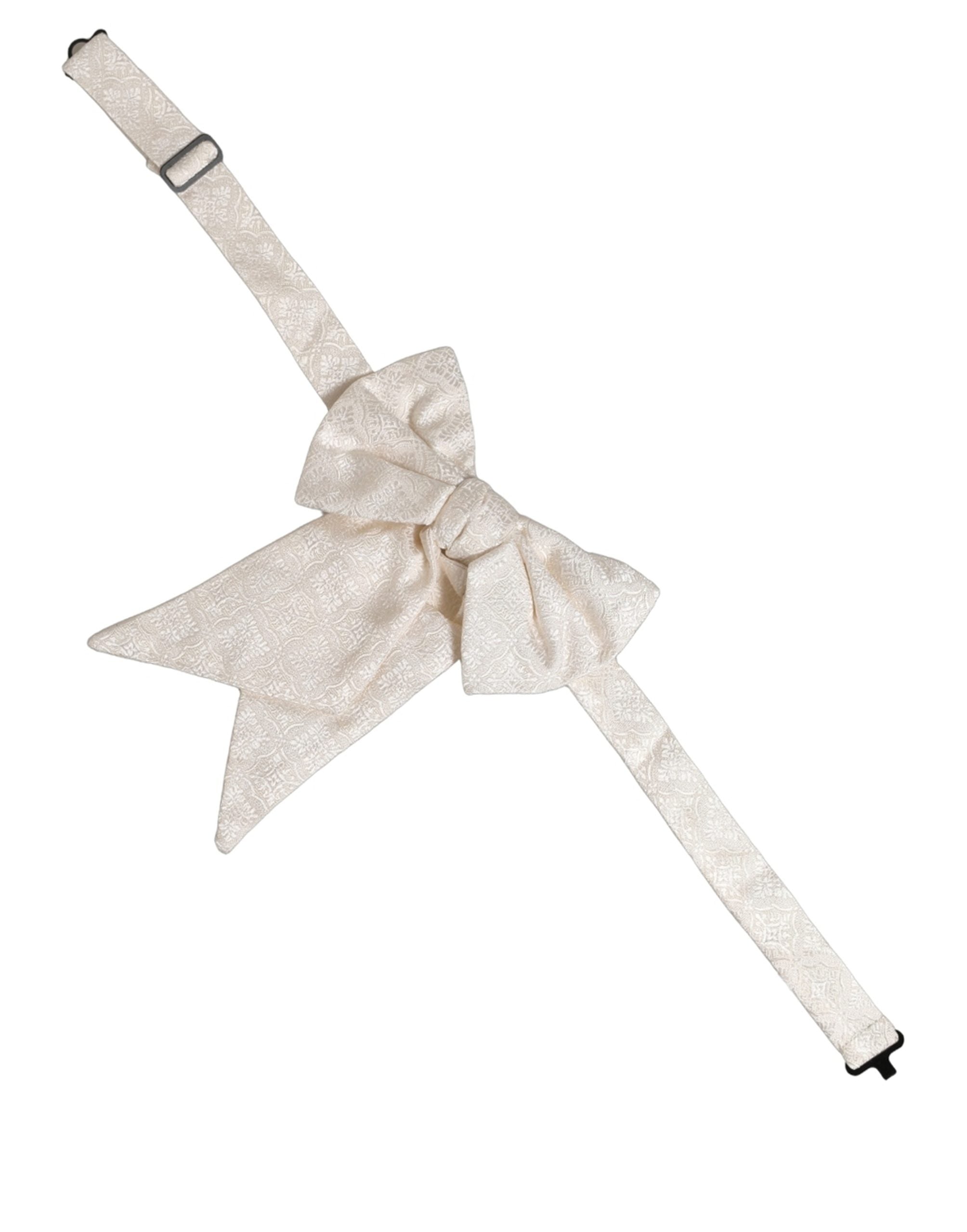 Dolce & Gabbana Dolce & Gabbana Men White Jacquard Silk Adjustable Neck Papillon Bow Men's Tie