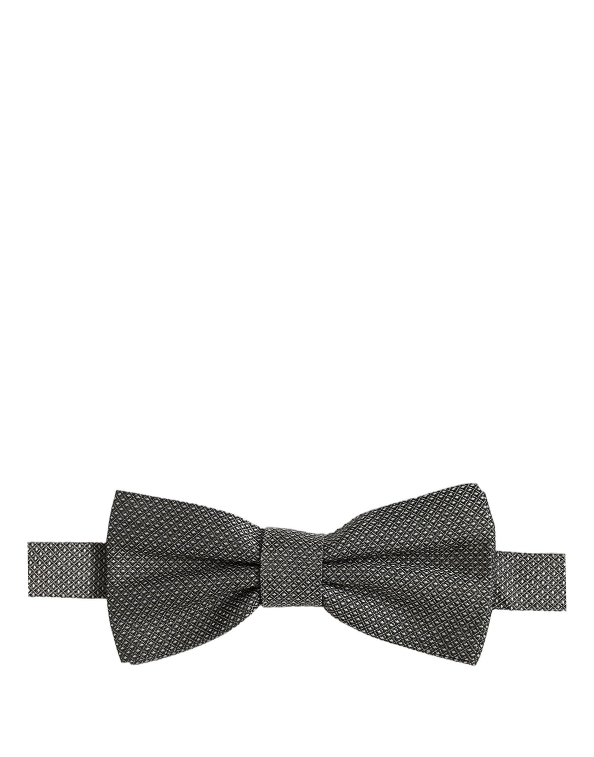 Dolce & Gabbana Dolce & Gabbana Men Gray Silk Patterned Adjustable Neck Papillon Bow Men's Tie