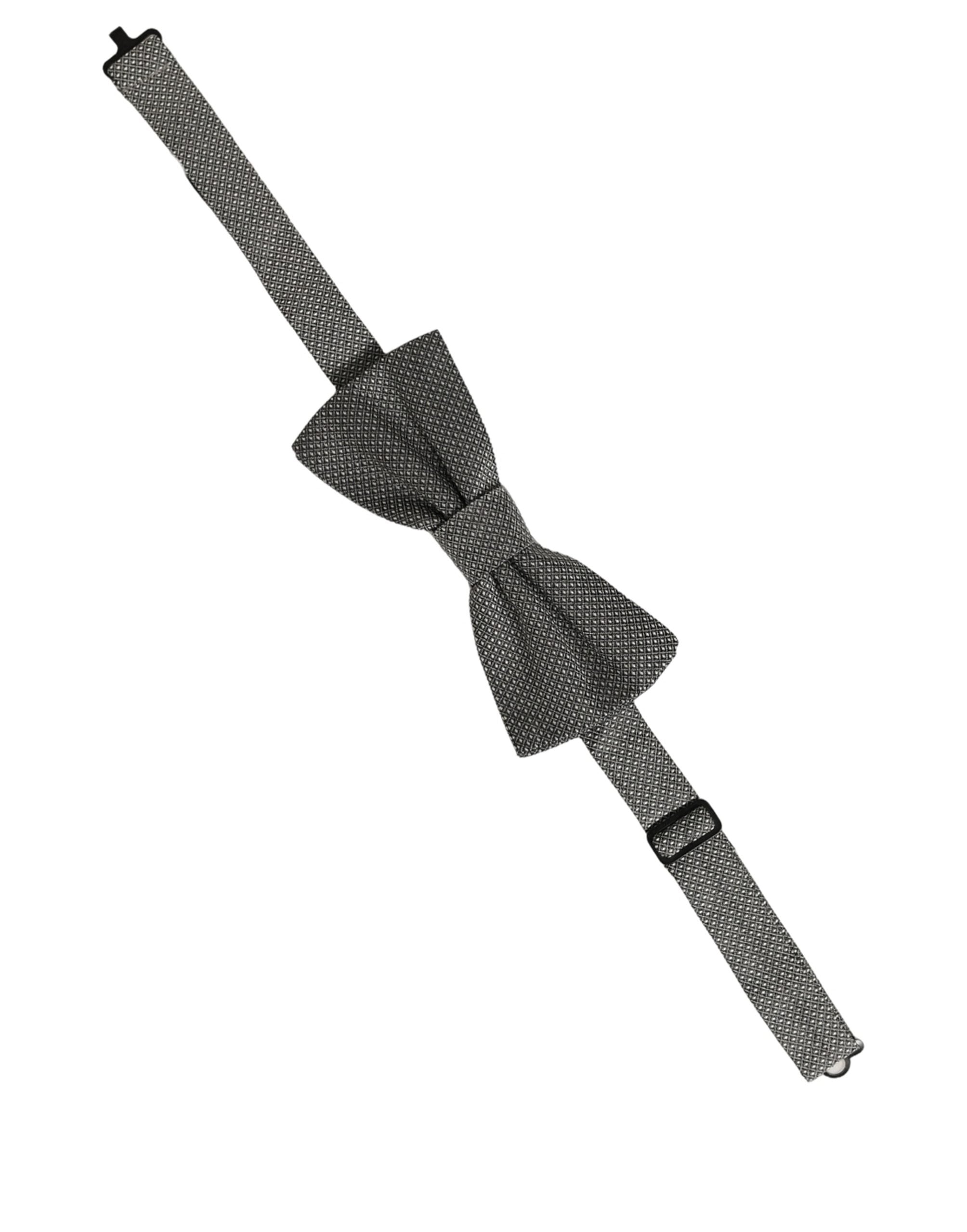 Dolce & Gabbana Dolce & Gabbana Men Gray Silk Patterned Adjustable Neck Papillon Bow Men's Tie