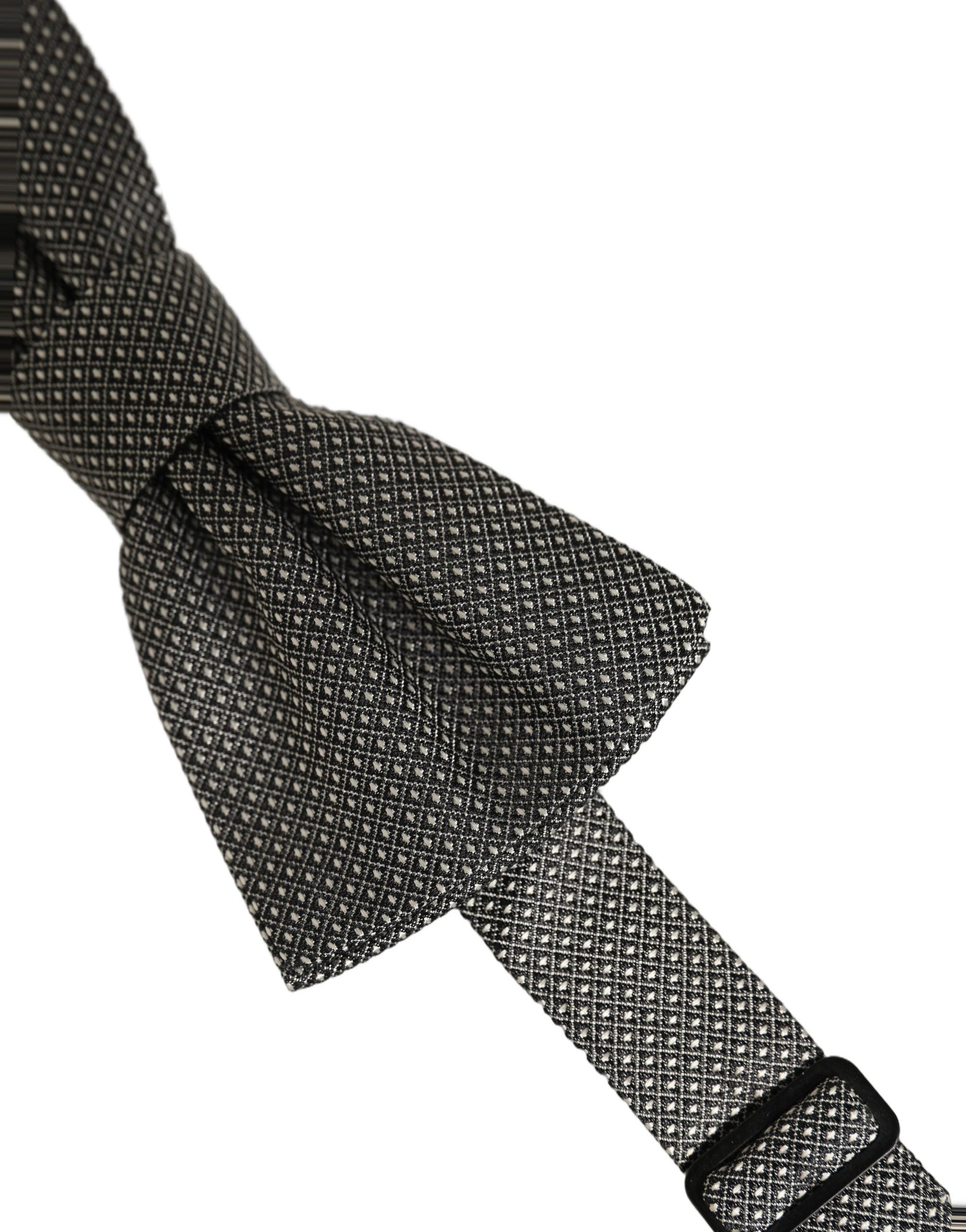 Dolce & Gabbana Dolce & Gabbana Men Gray Silk Patterned Adjustable Neck Papillon Bow Men's Tie