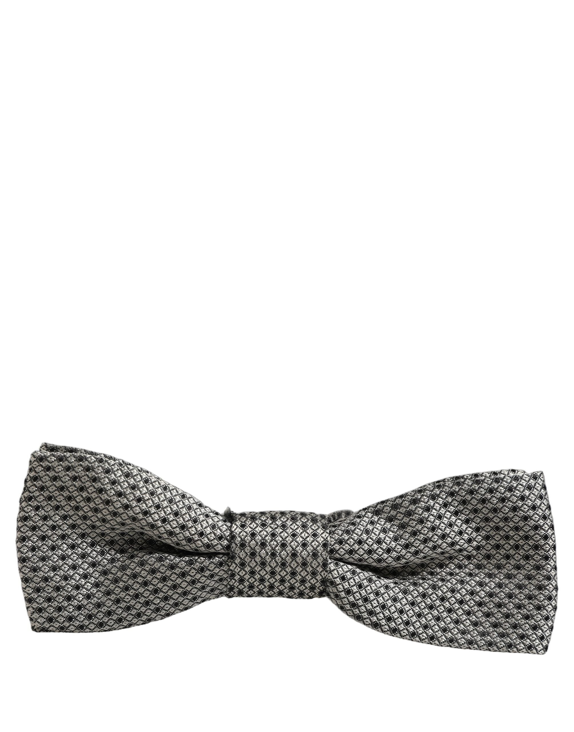 Dolce & Gabbana Dolce & Gabbana Men Gray Silk Patterned Adjustable Neck Papillon Bow Men's Tie