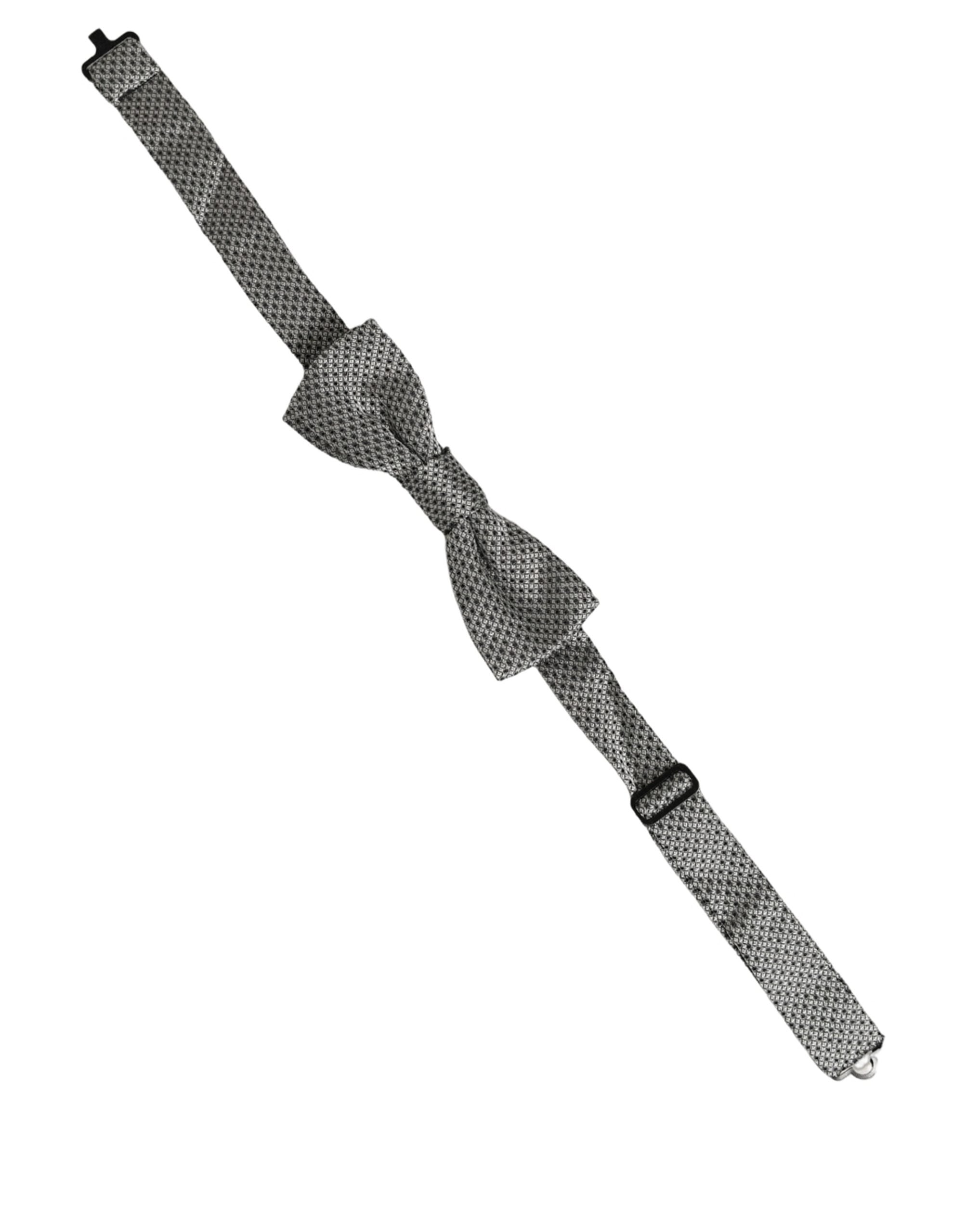 Dolce & Gabbana Dolce & Gabbana Men Gray Silk Patterned Adjustable Neck Papillon Bow Men's Tie