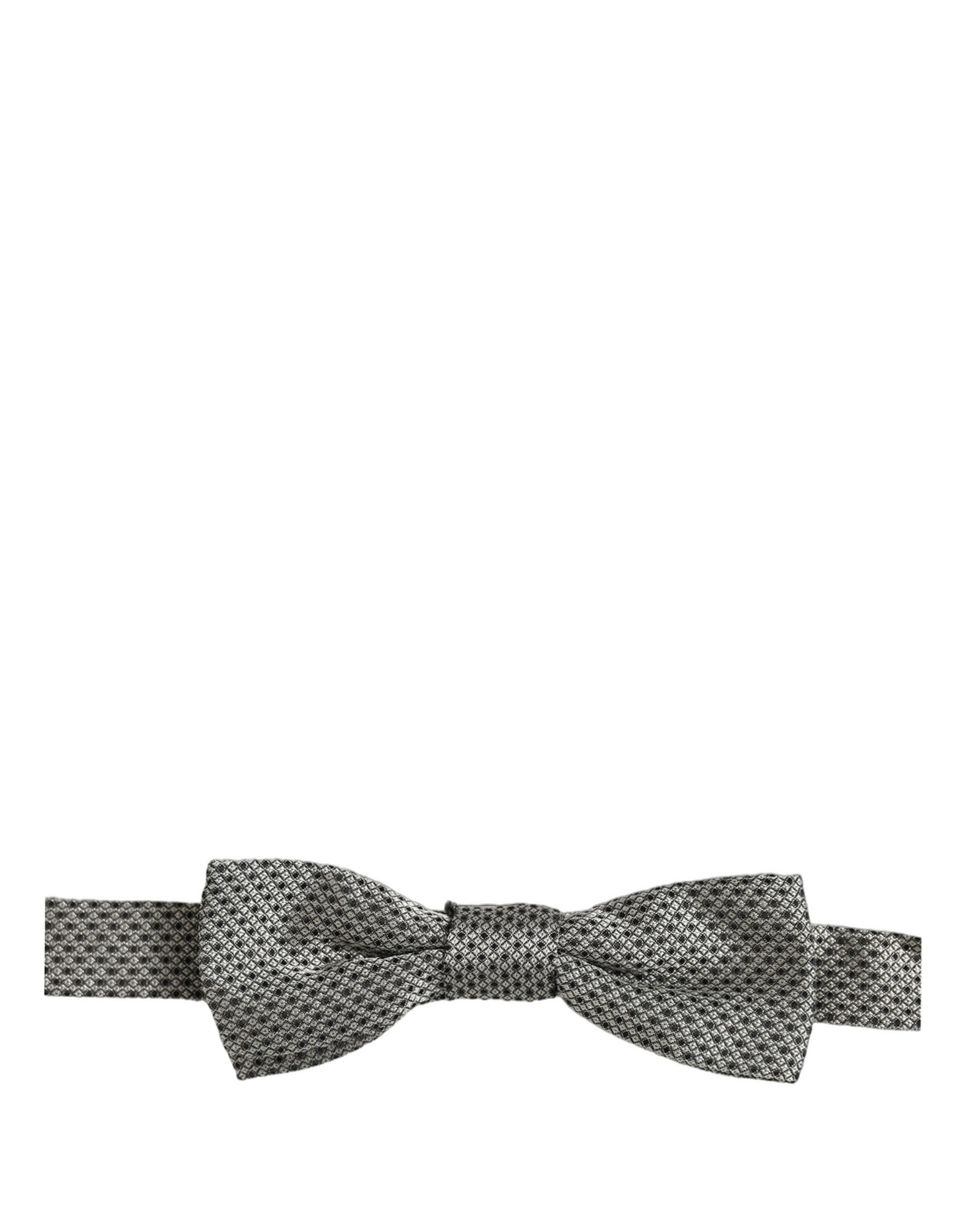 Dolce & Gabbana Dolce & Gabbana Men Gray Silk Patterned Adjustable Neck Papillon Bow Men's Tie