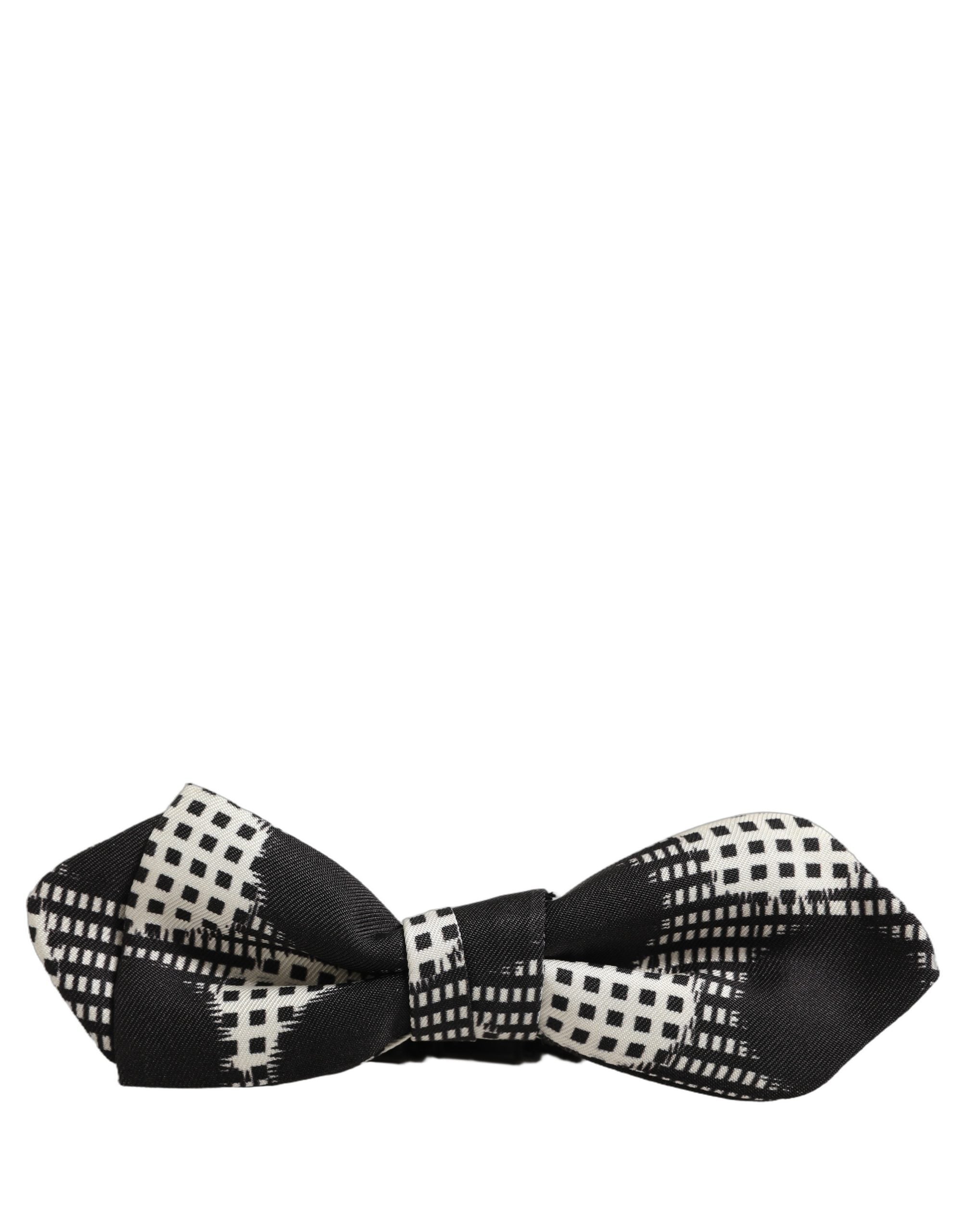 Dolce & Gabbana Dolce & Gabbana Black White Checkered Adjustable Neck Papillon Bow Men's Tie
