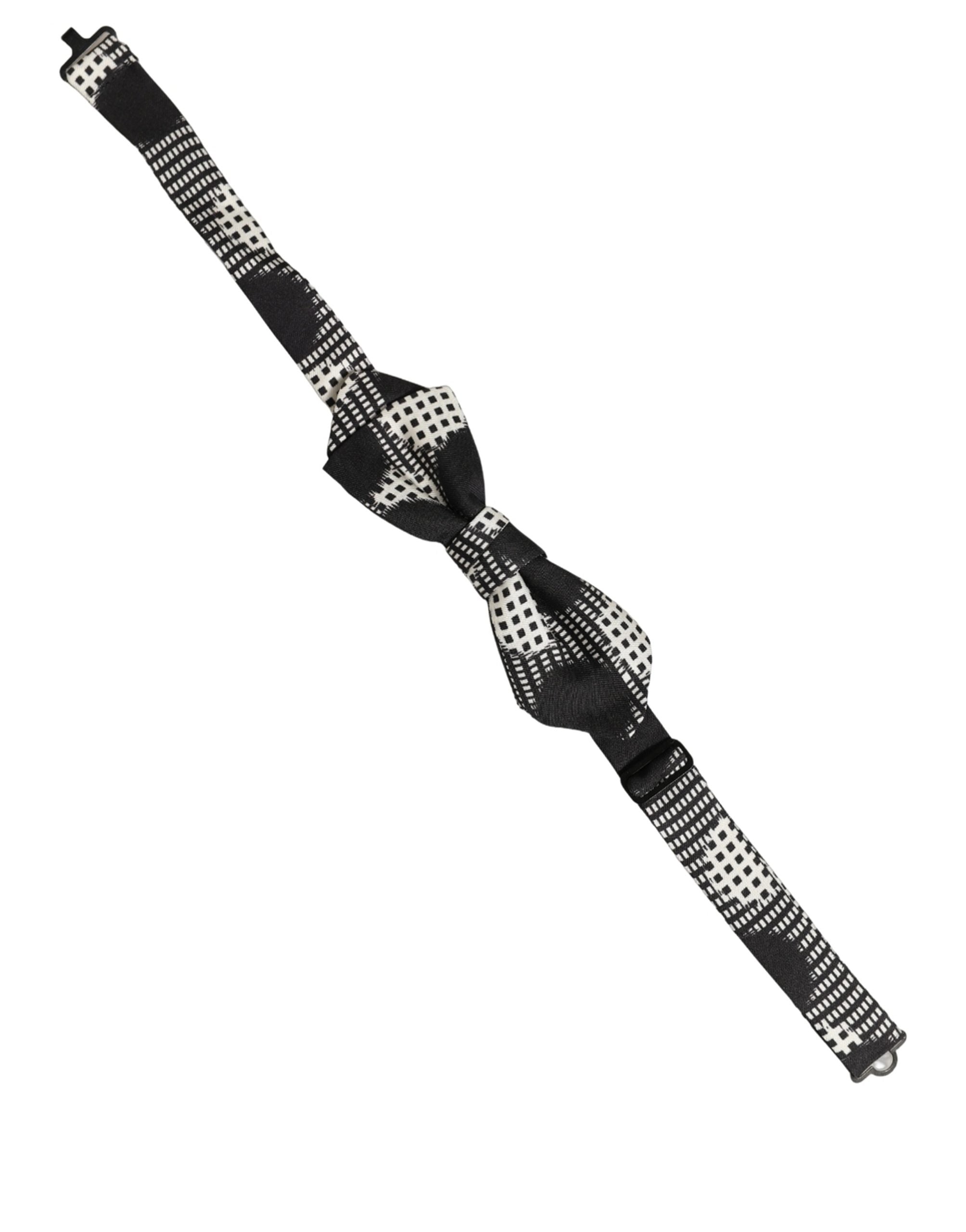 Dolce & Gabbana Dolce & Gabbana Black White Checkered Adjustable Neck Papillon Bow Men's Tie