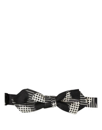 Dolce & Gabbana Dolce & Gabbana Black White Checkered Adjustable Neck Papillon Bow Men's Tie