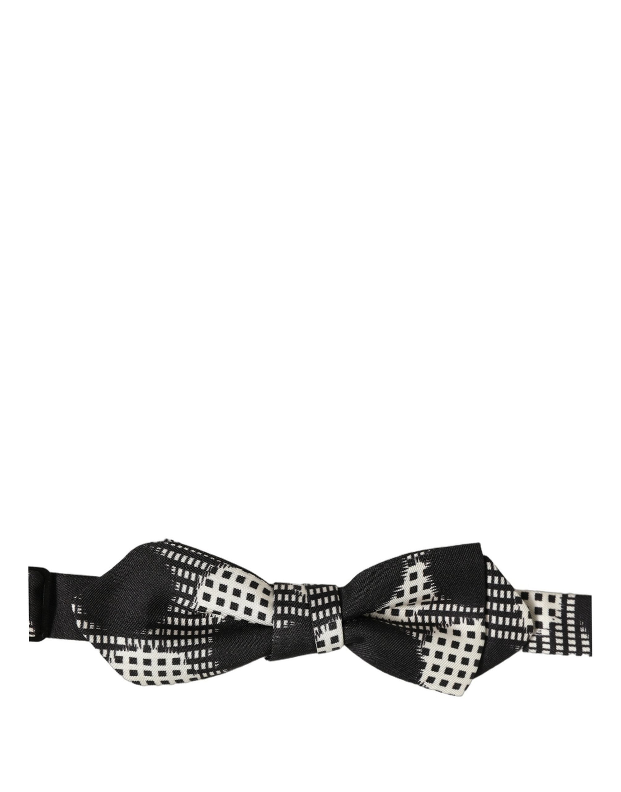 Dolce & Gabbana Dolce & Gabbana Black White Checkered Adjustable Neck Papillon Bow Men's Tie