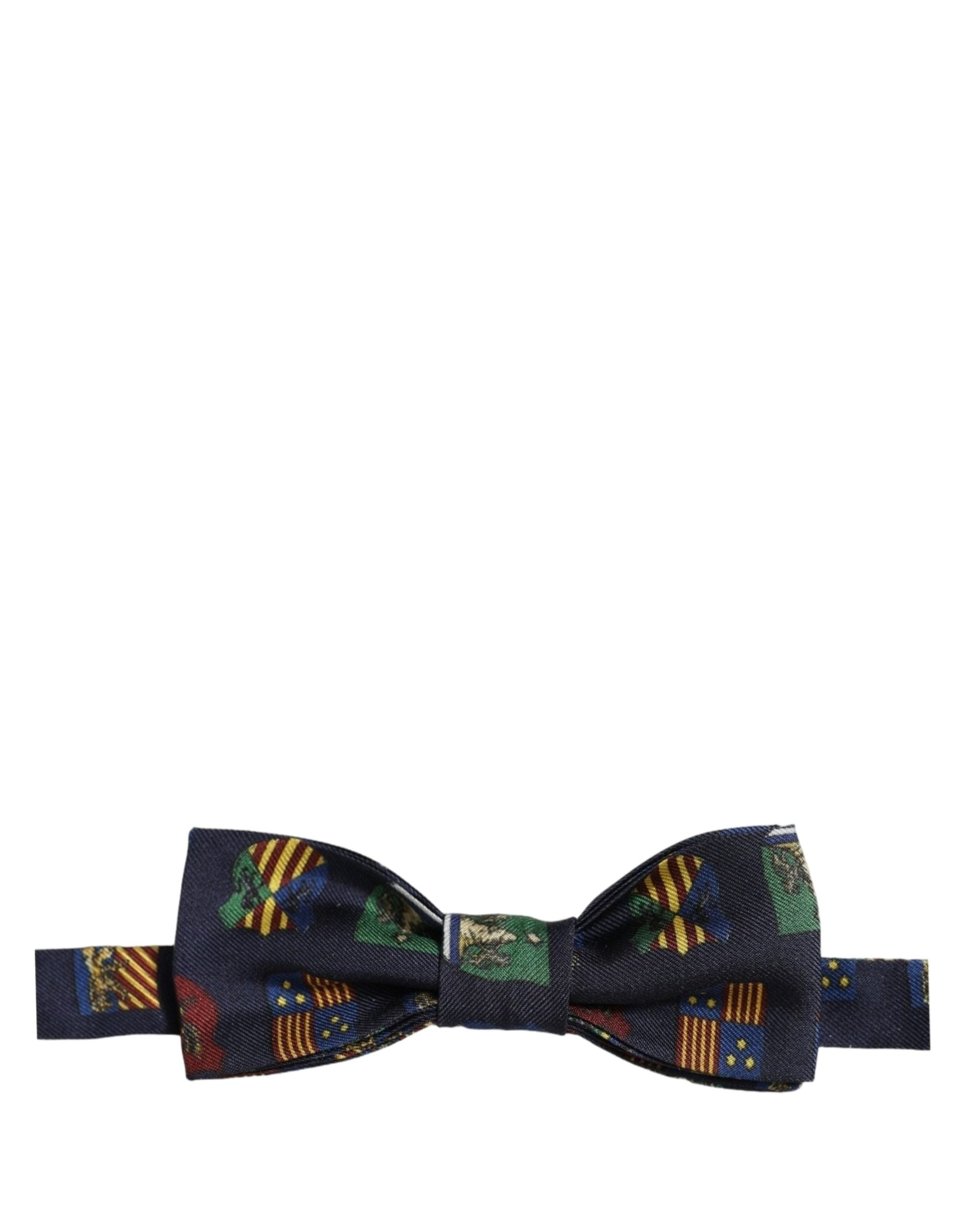 Dolce & Gabbana Dolce & Gabbana Men Blue Flags 100% Silk Adjustable Neck Papillon Bow Men's Tie