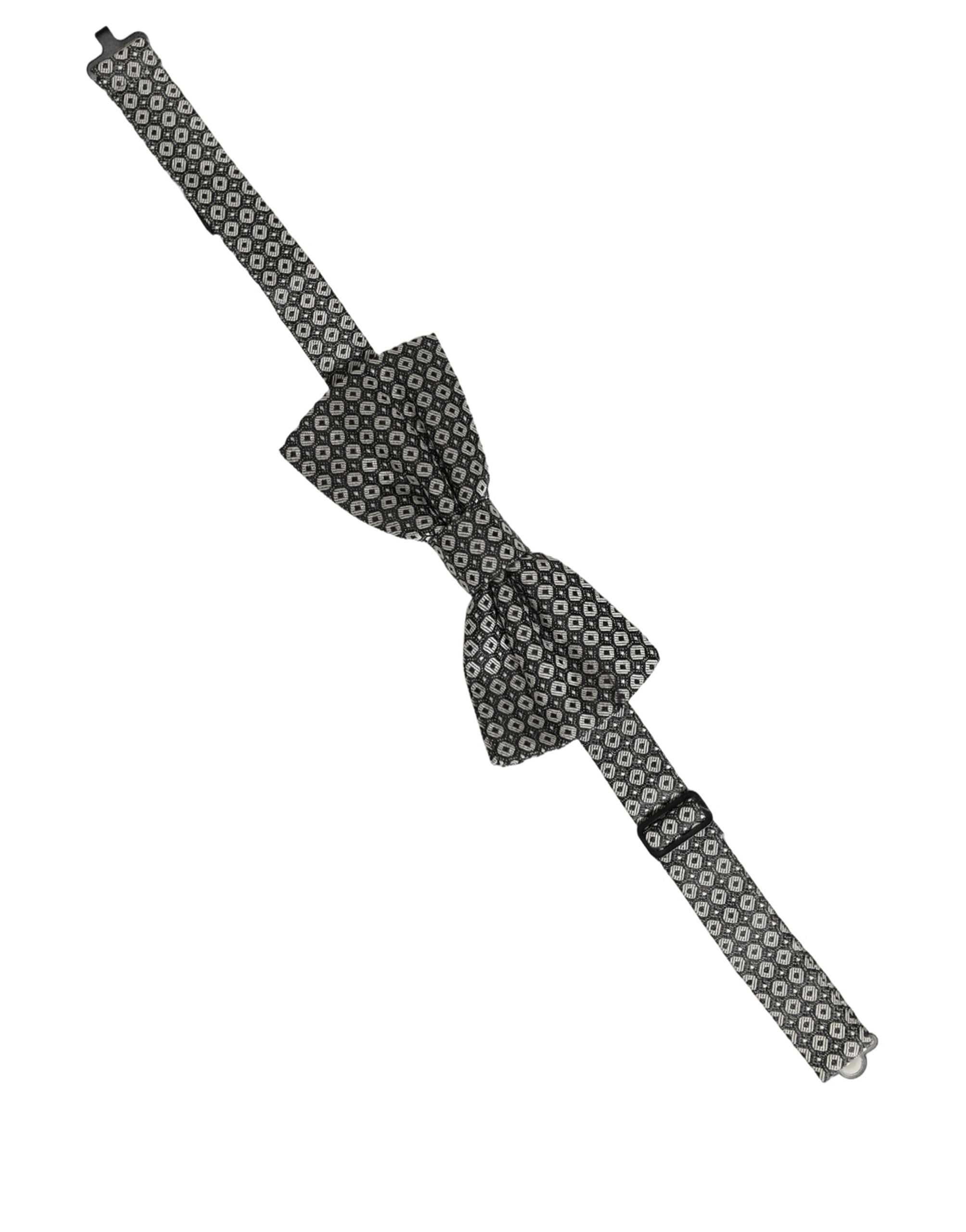 Dolce & Gabbana Dolce & Gabbana Men Gray Silk Patterned Adjustable Neck Papillon Bow Men's Tie