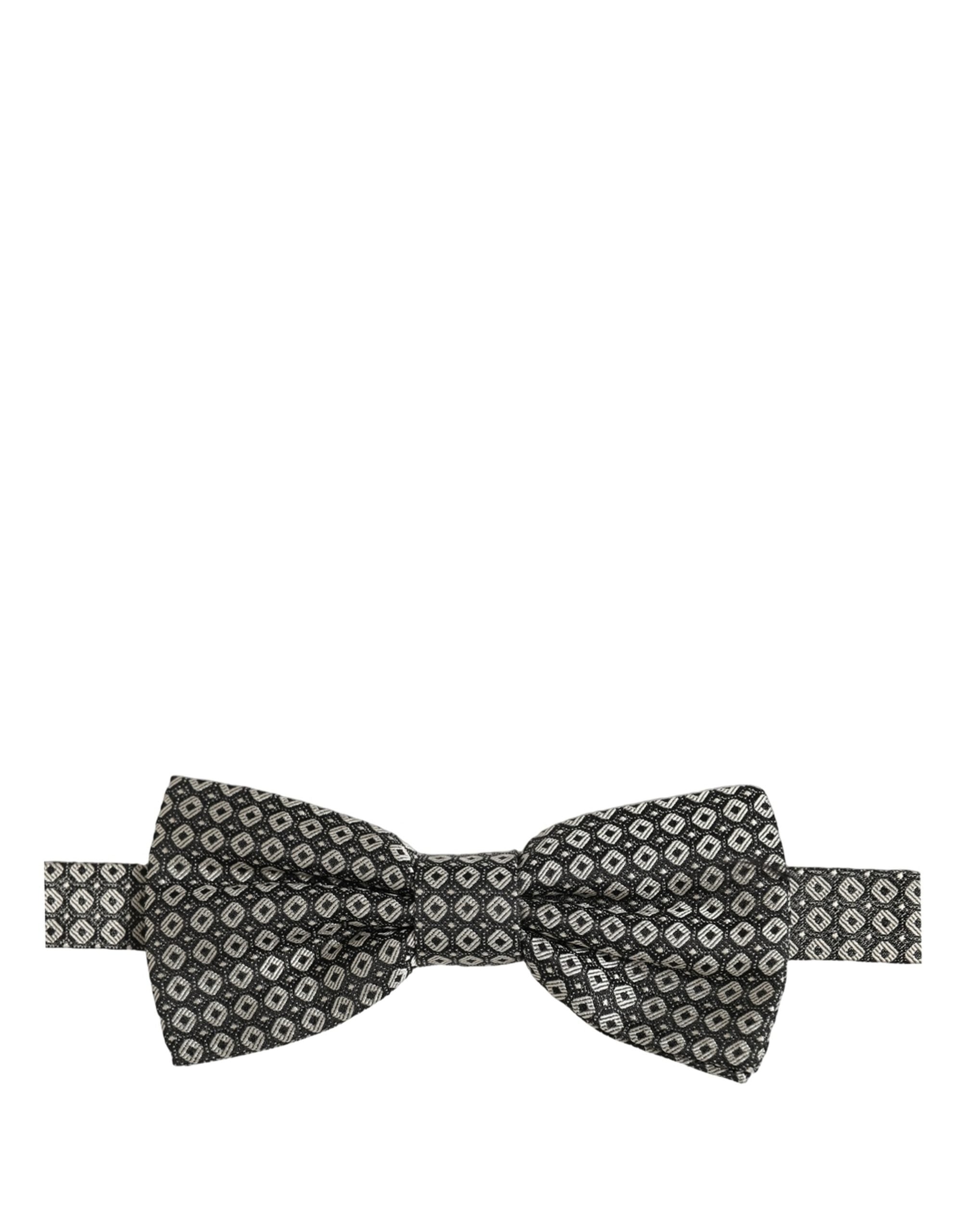 Dolce & Gabbana Dolce & Gabbana Men Gray Silk Patterned Adjustable Neck Papillon Bow Men's Tie