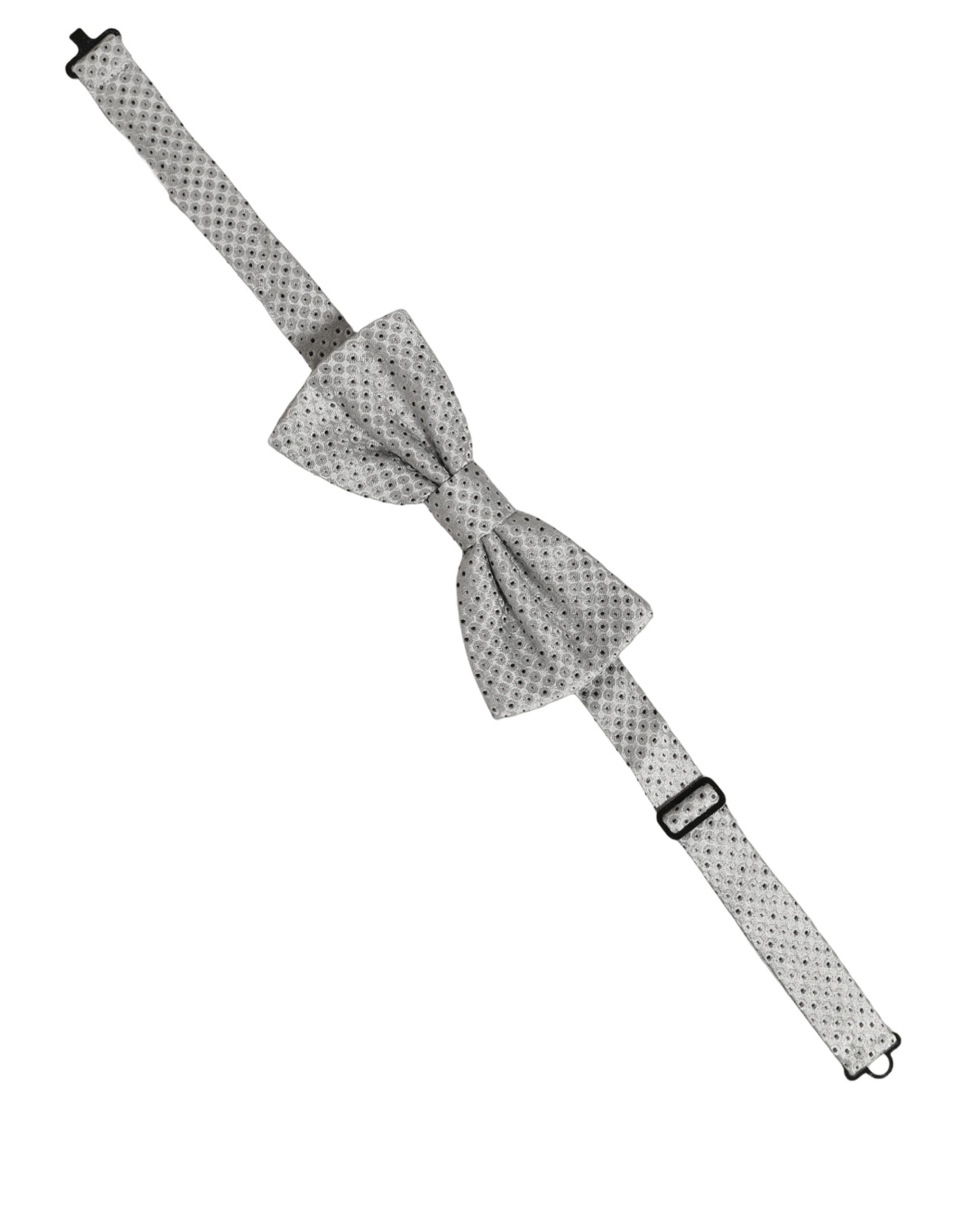 Dolce & Gabbana Dolce & Gabbana Men Black Gray Polka Dot Adjustable Neck Papillon Bow Men's Tie