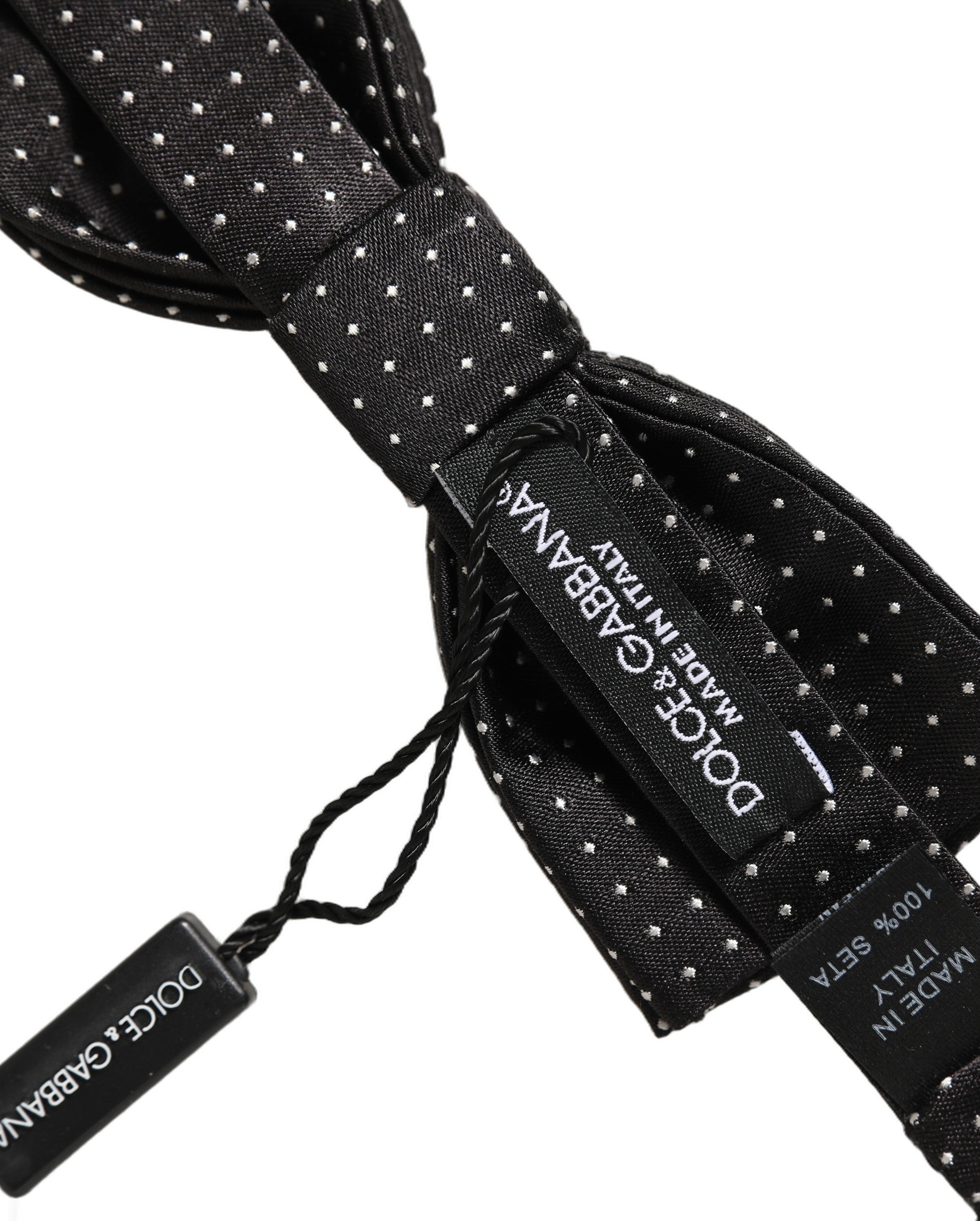 Dolce & Gabbana Dolce & Gabbana Black White Polka Dot Adjustable Neck Papillon Bow Men's Tie