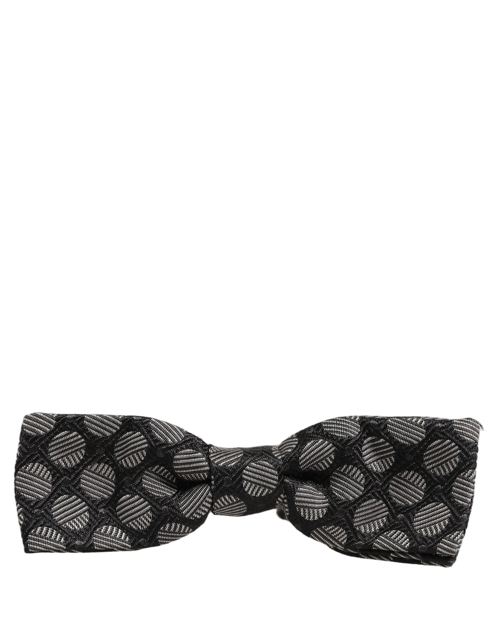 Dolce & Gabbana Dolce & Gabbana Black White Geometric Silk Adjustable Neck Papillon Bow Men's Tie