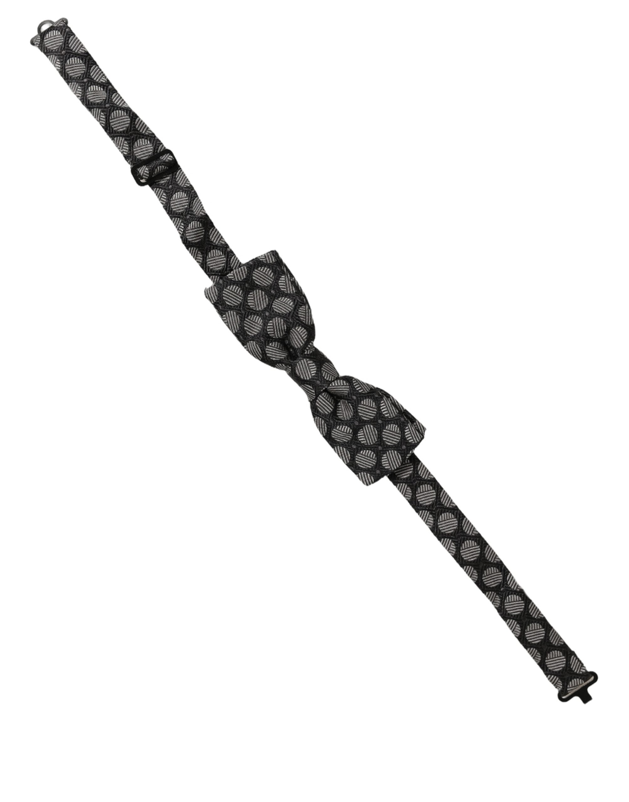 Dolce & Gabbana Dolce & Gabbana Black White Geometric Silk Adjustable Neck Papillon Bow Men's Tie