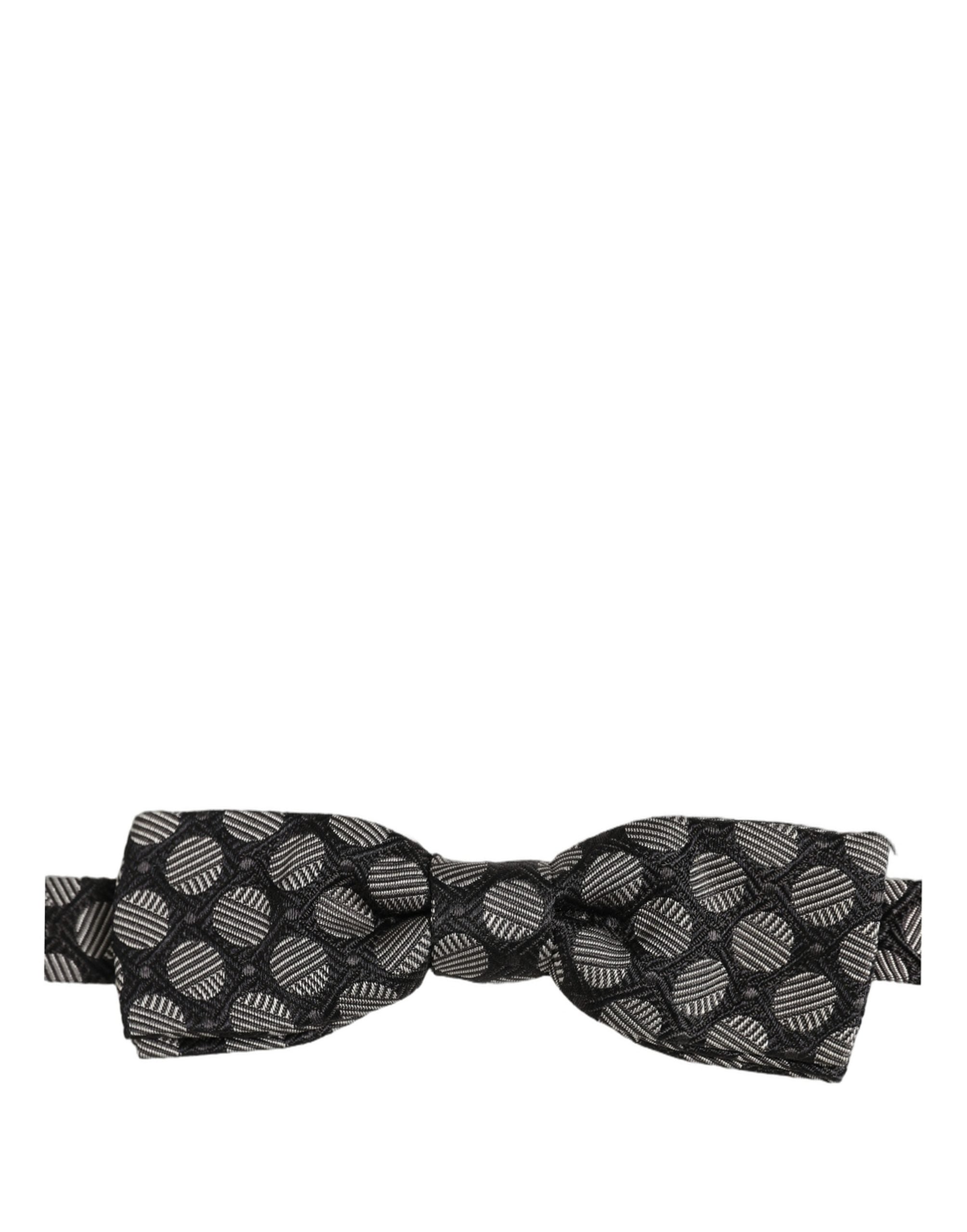 Dolce & Gabbana Dolce & Gabbana Black White Geometric Silk Adjustable Neck Papillon Bow Men's Tie