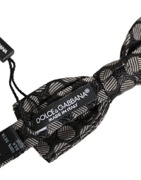 Dolce & Gabbana Dolce & Gabbana Black White Geometric Silk Adjustable Neck Papillon Bow Men's Tie