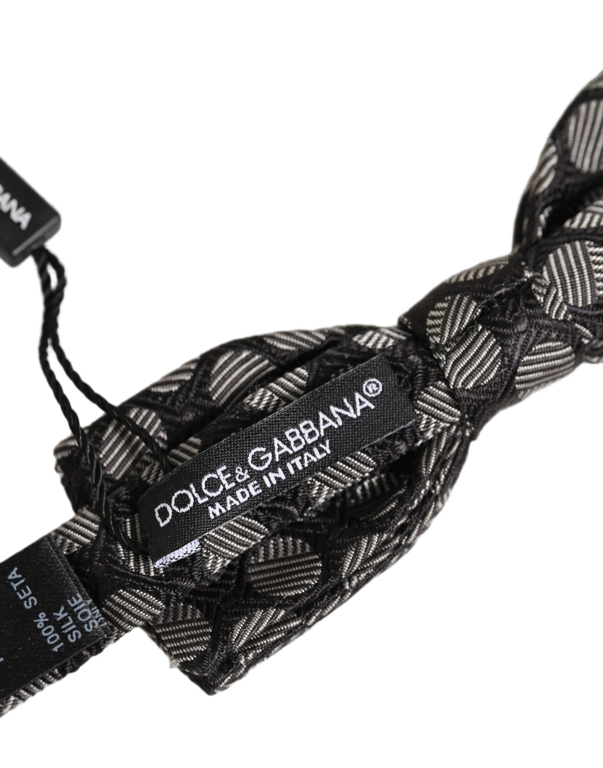 Dolce & Gabbana Dolce & Gabbana Black White Geometric Silk Adjustable Neck Papillon Bow Men's Tie