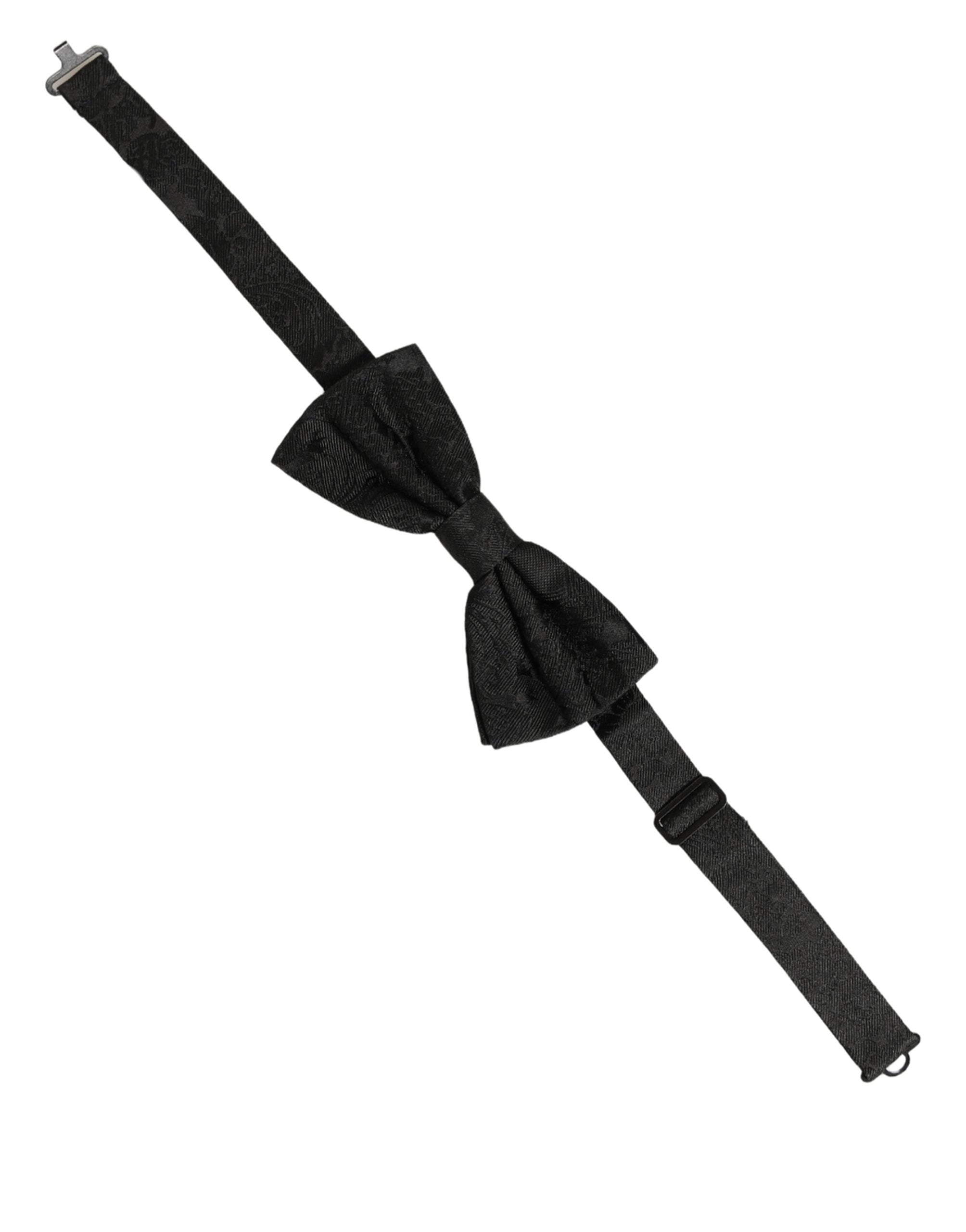 Dolce & Gabbana Dolce & Gabbana Men Black Paisley Silk Adjustable Neck Papillon Bow Men's Tie