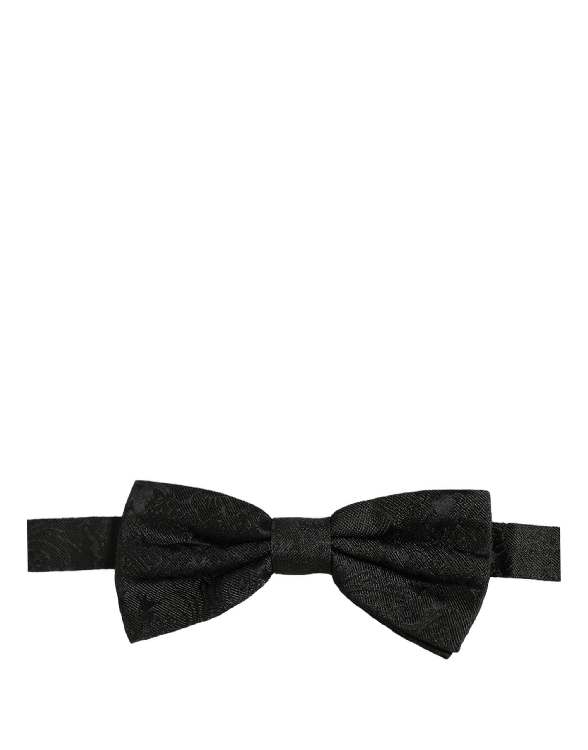 Dolce & Gabbana Dolce & Gabbana Men Black Paisley Silk Adjustable Neck Papillon Bow Men's Tie