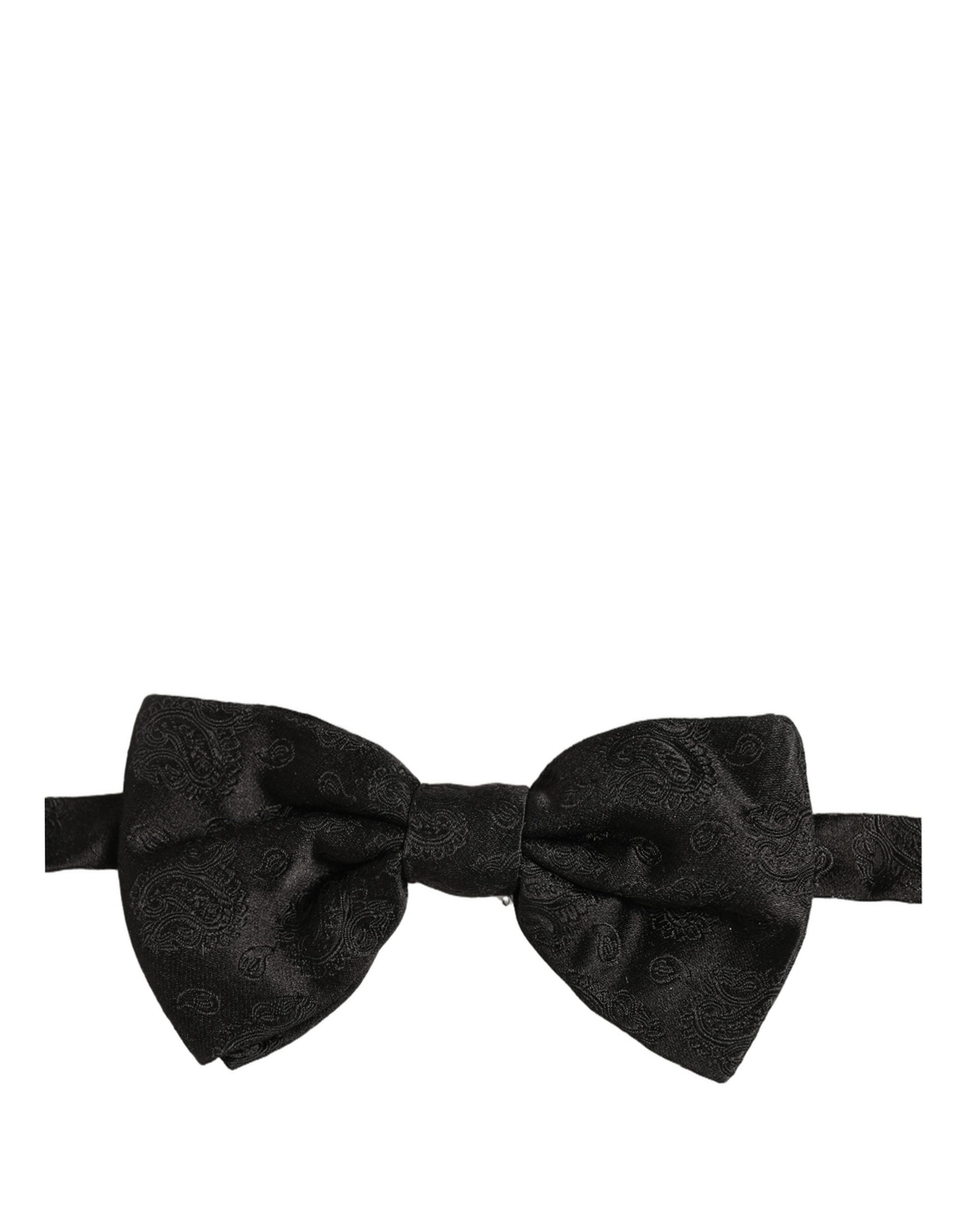 Dolce & Gabbana Dolce & Gabbana Men Black Paisley Silk Adjustable Neck Papillon Bow Men's Tie
